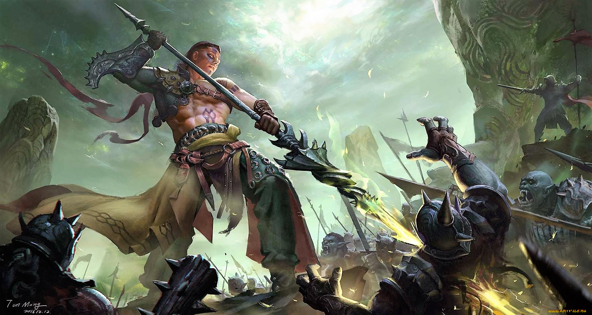 фэнтези, маги, , волшебники, бой, орки, скалы, маг, посох