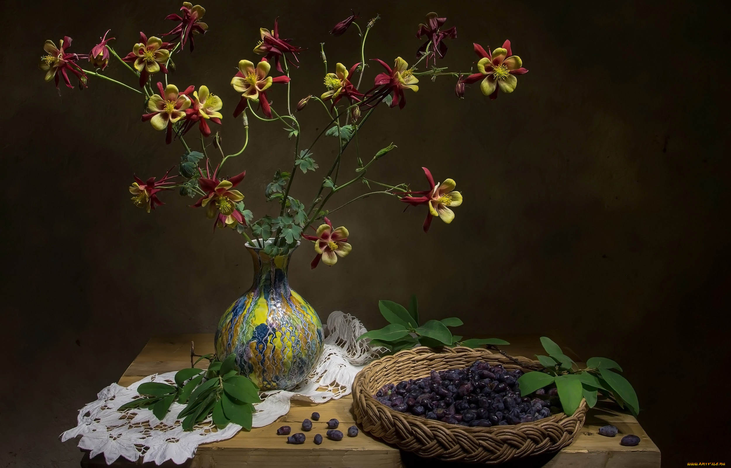 еда, фрукты, , ягоды, букет, аквилегия, ягоды