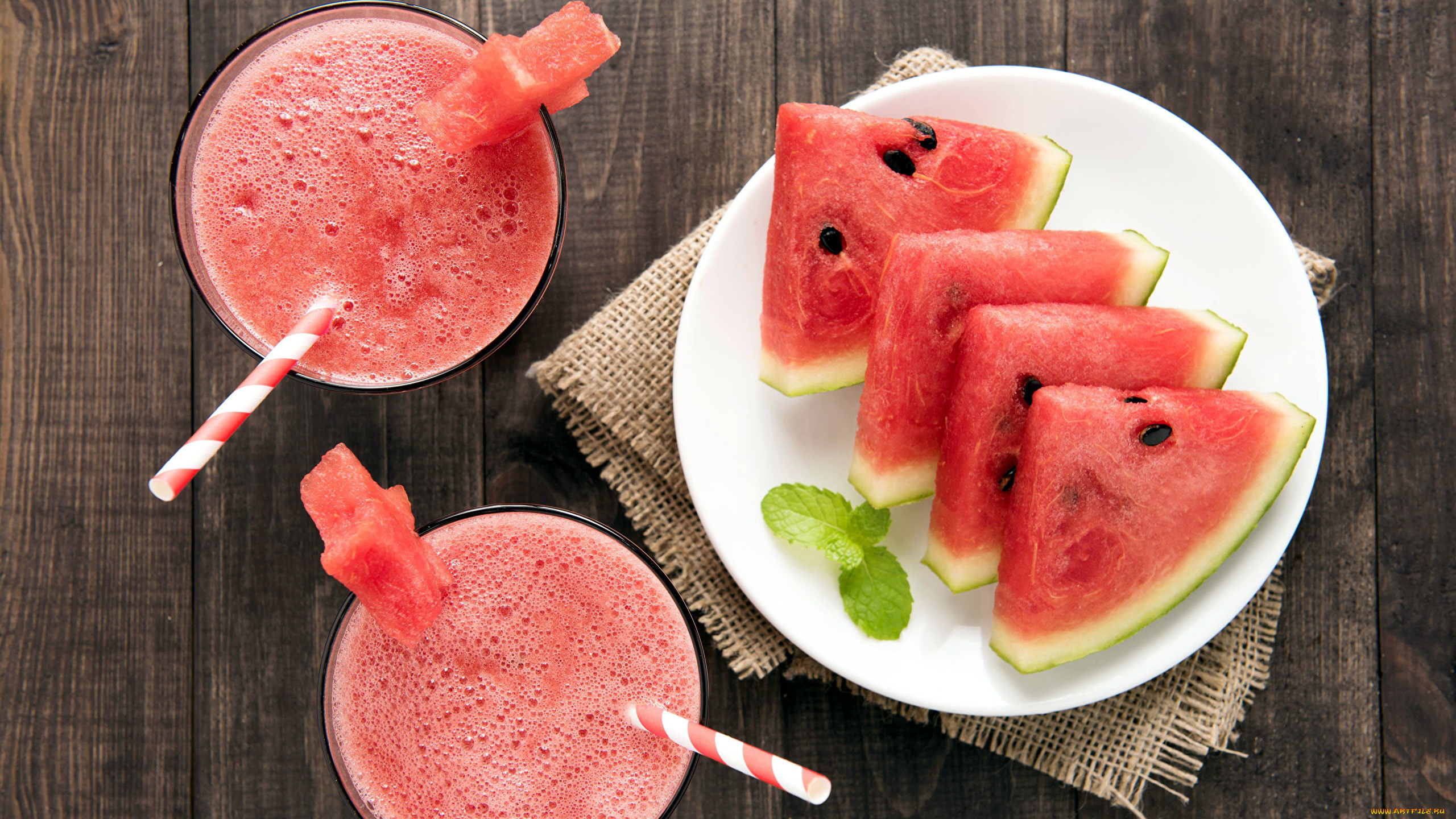 еда, арбуз, ломтики, смузи