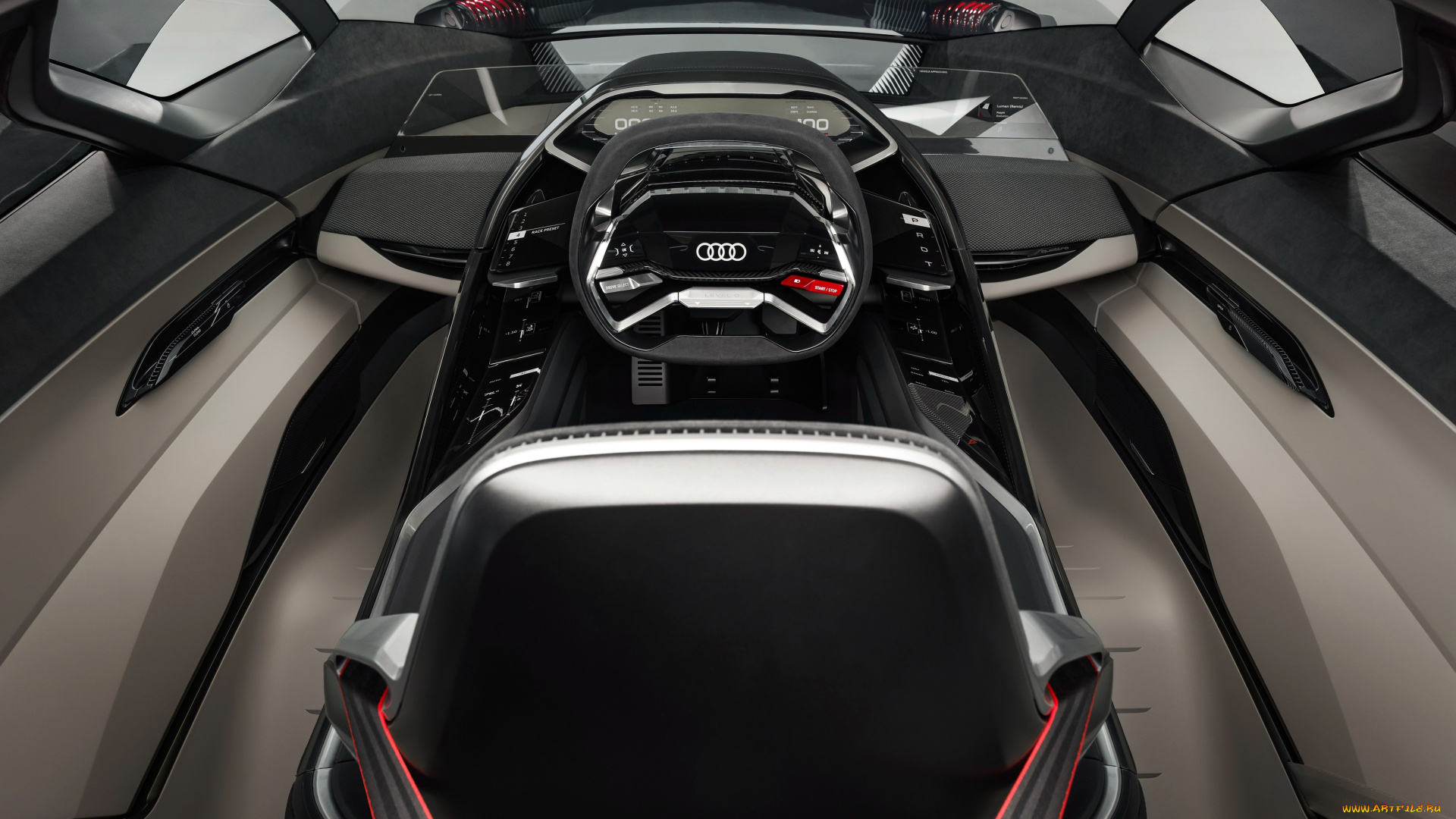 audi, pb, 18, e, tron, 2018, автомобили, интерьеры, салон, серый