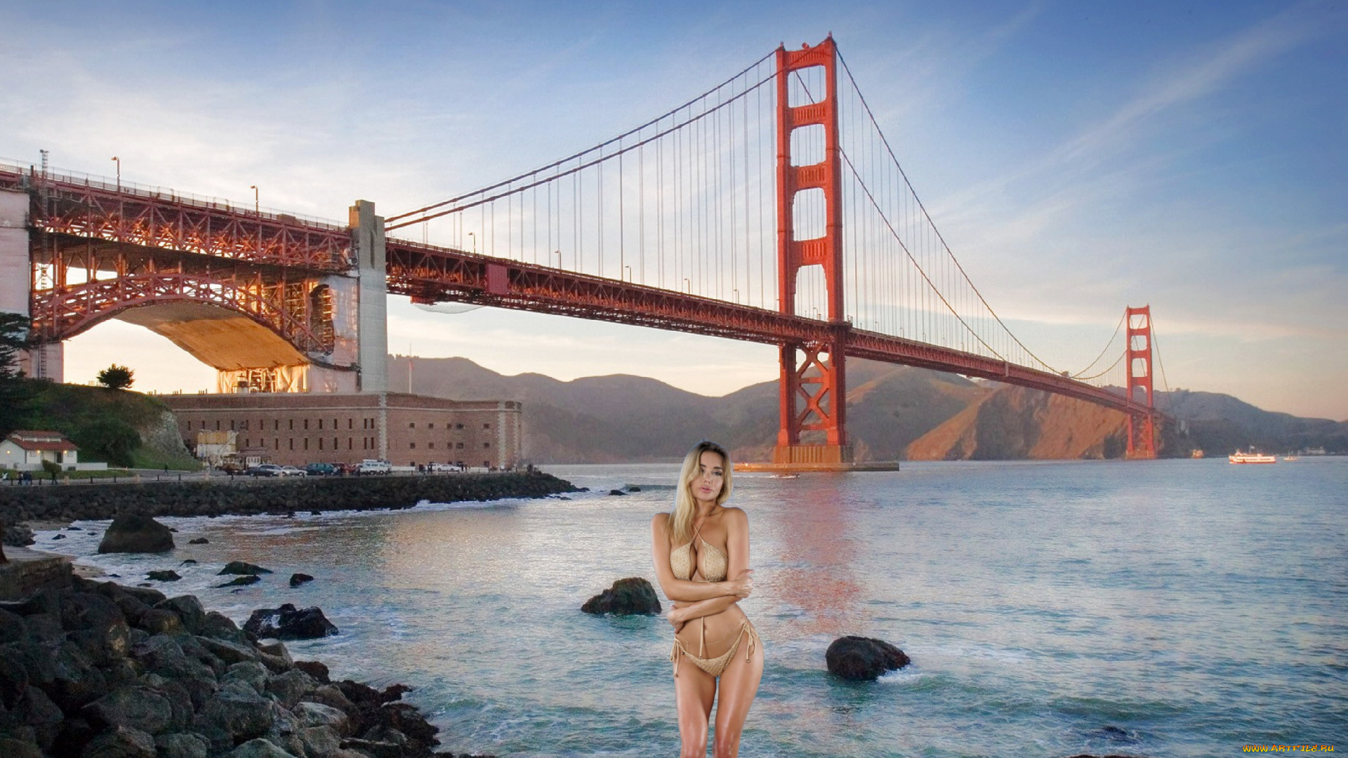 девушки, venera, maxima, горы, река, мост, бикини
