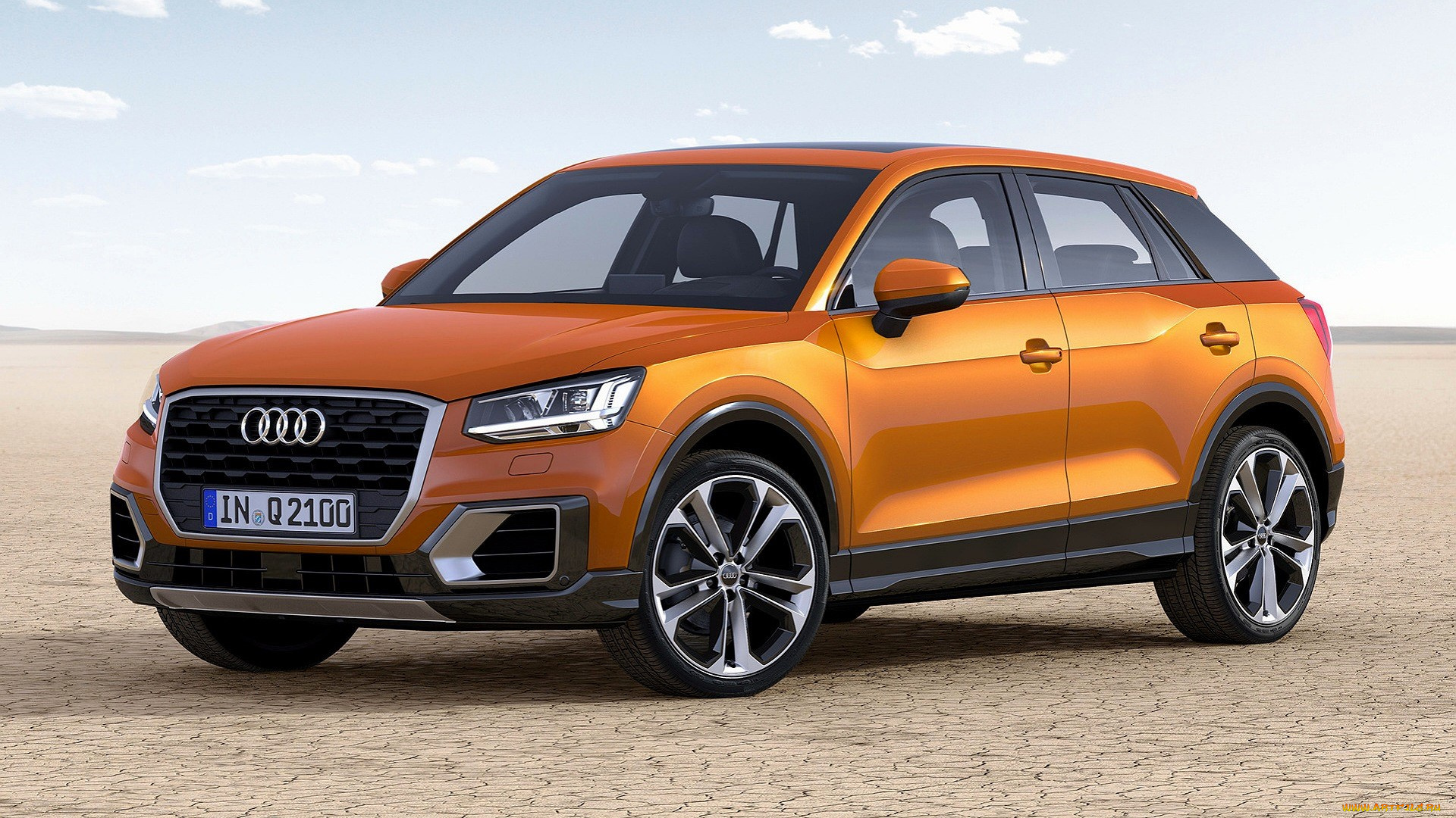 audi, q2, автомобили, audi, оранжевый, пустыня