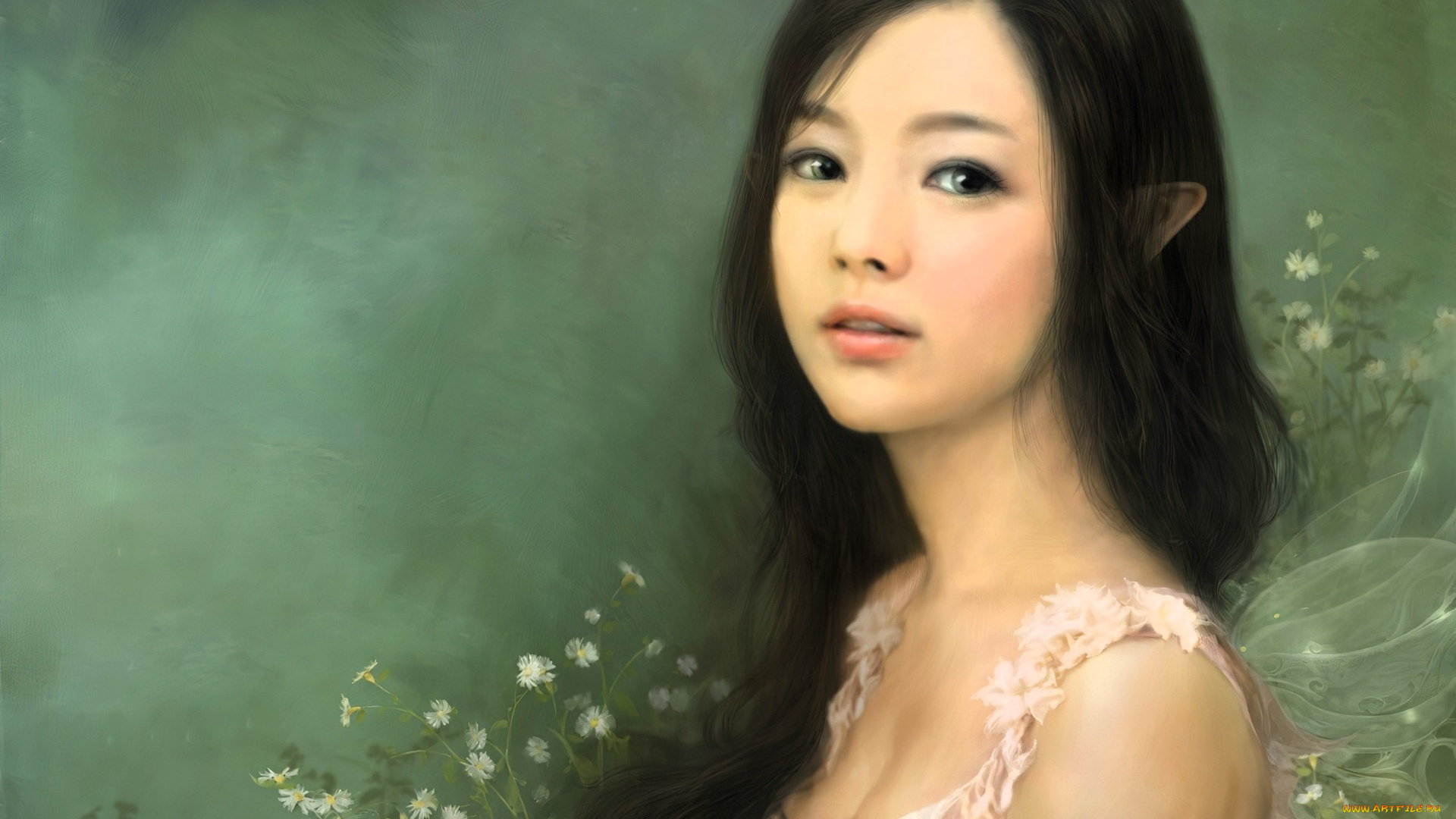 фэнтези, феи, девушка, эльфийка, цветы