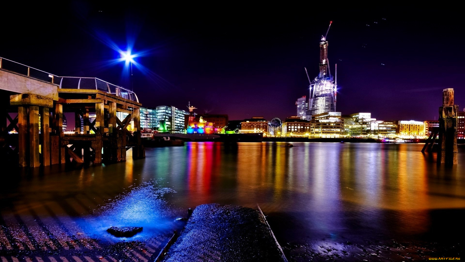 города, париж, , франция, огни, река, здания