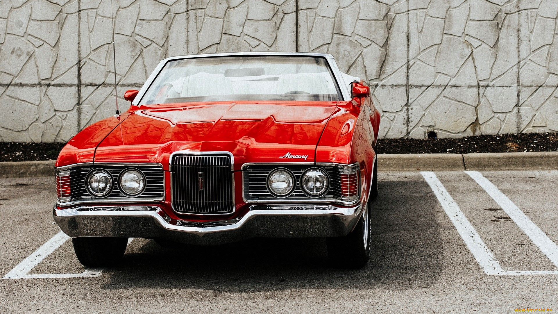 mercury, cougar, автомобили, mercury, красный, парковка, стена