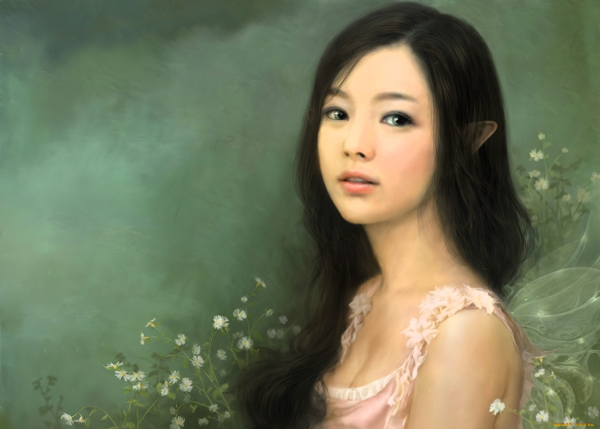 фэнтези, феи, девушка, эльфийка, цветы