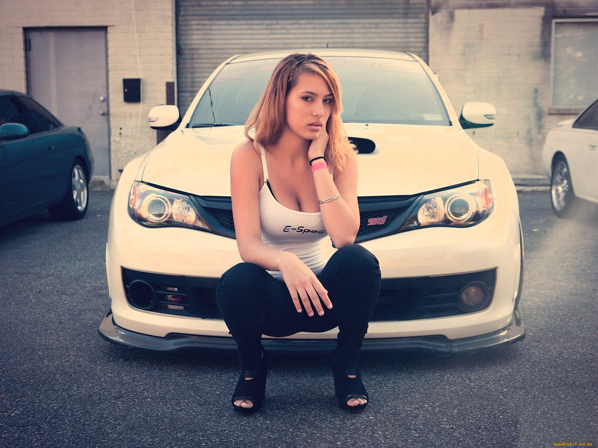 автомобили, -авто, с, девушками, белая, блондинка, майка, штаны, машины, гаражи