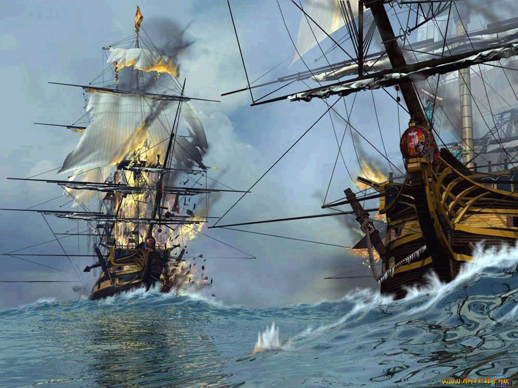 корабли, рисованные