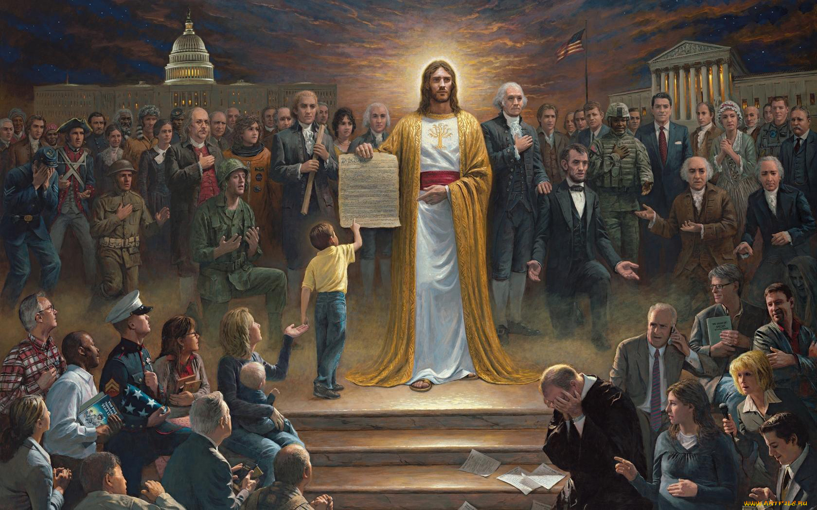 рисованные, люди, капитолий, бог