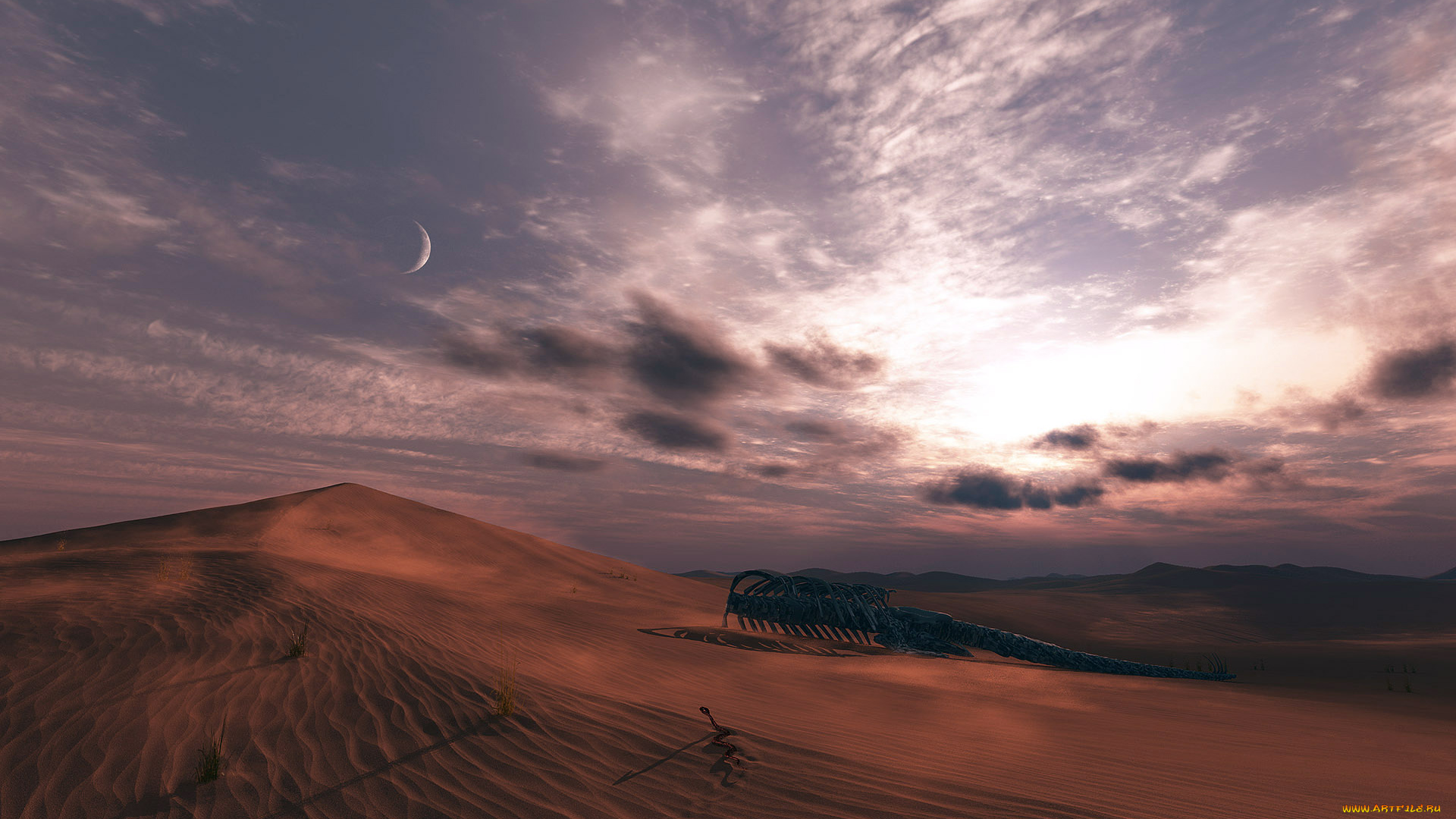 3д, графика, fantasy, фантазия, пустыня, песок, скелет