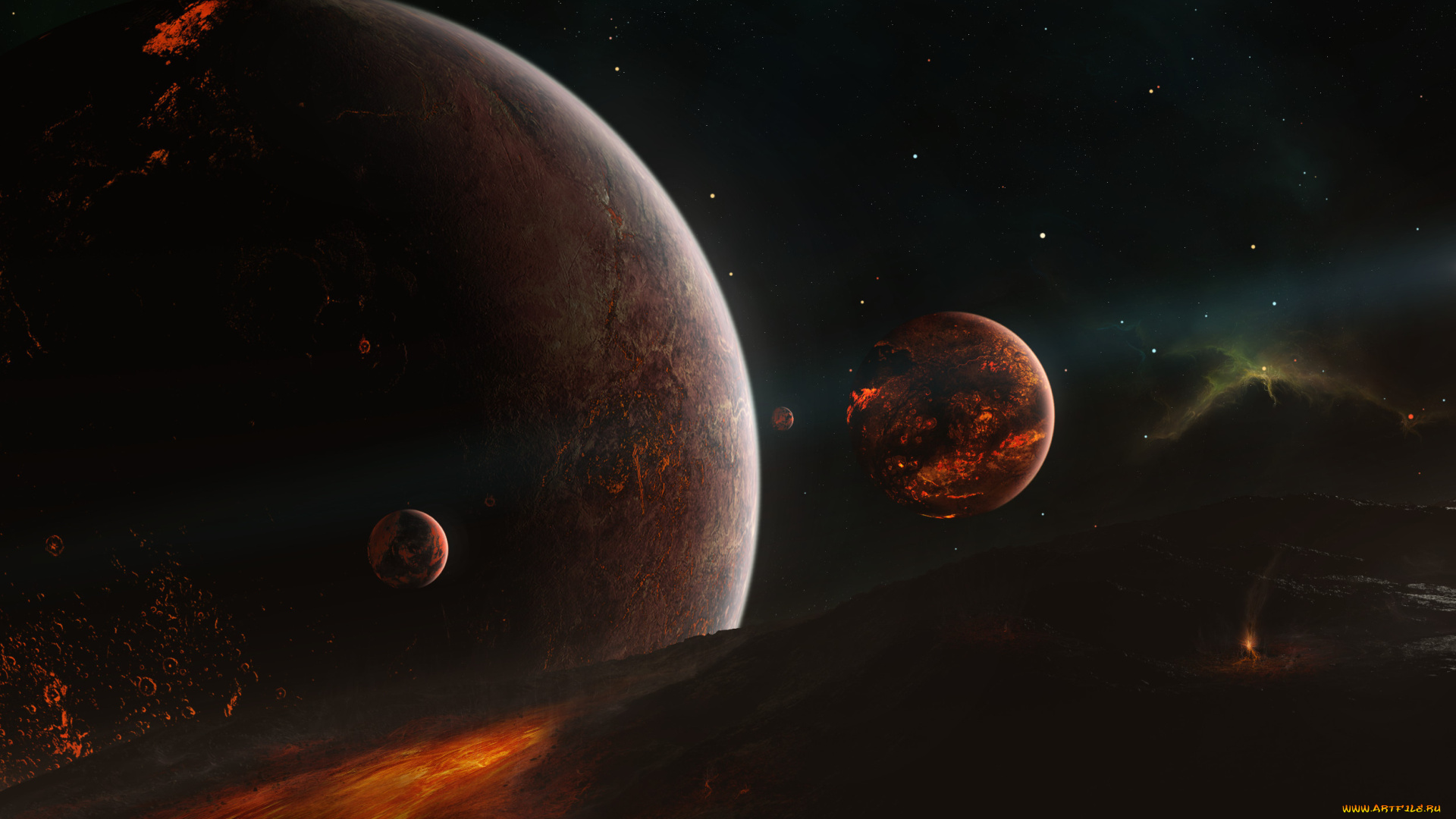 космос, арт, планеты, звездная, система
