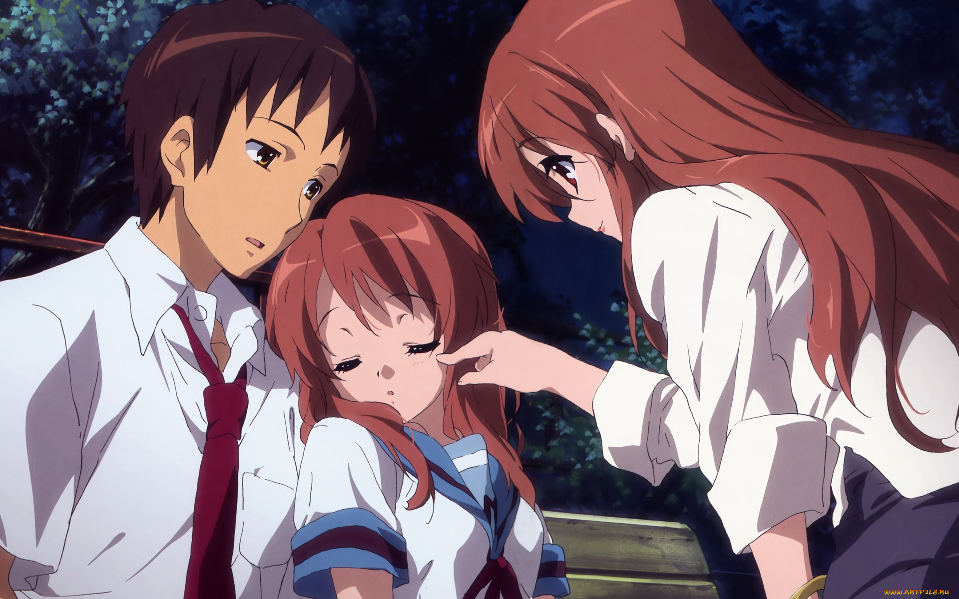 аниме, the, melancholy, of, haruhi, suzumiya, девушки, парень