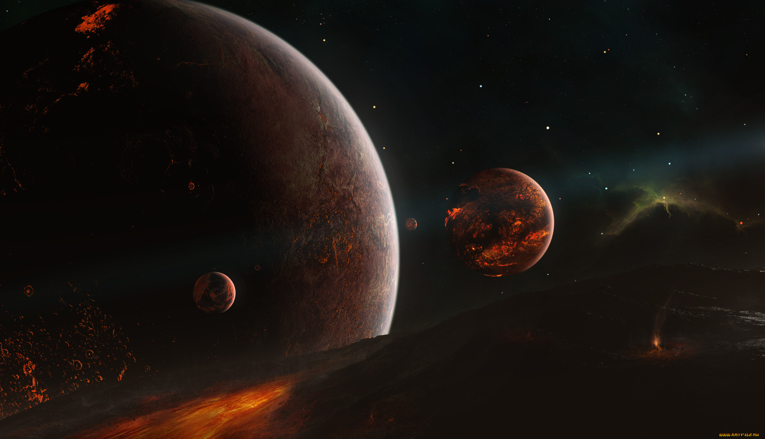 космос, арт, планеты, звездная, система