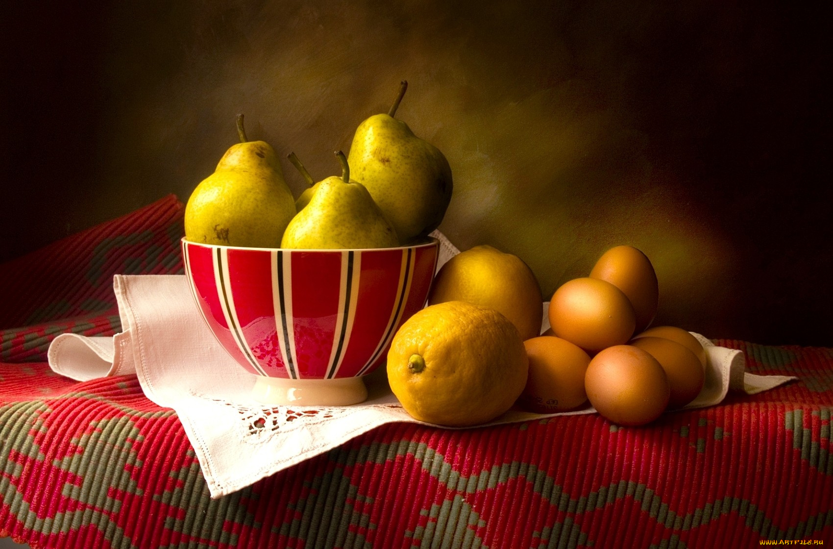 еда, натюрморт, груши, миска, яйца, лимоны