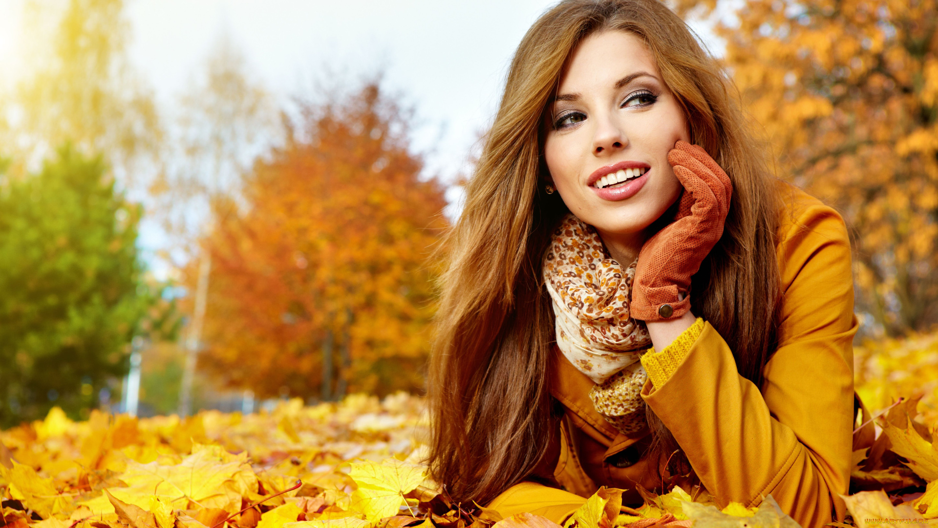 -Unsort, Брюнетки, Шатенки, девушки, unsort, брюнетки, шатенки, улыбка, листья, осень