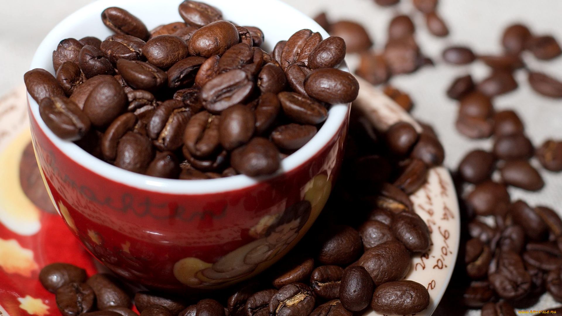 еда, кофе, кофейные, зёрна, блюдце, зерна, чашка