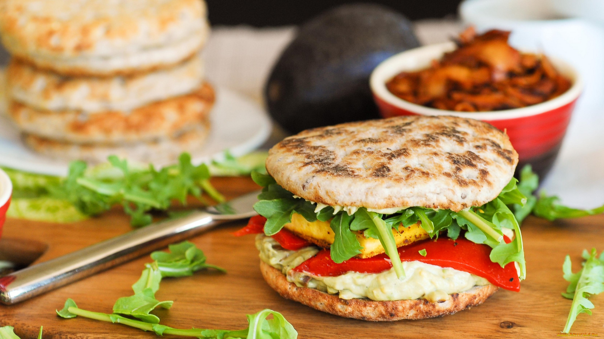 еда, бутерброды, гамбургеры, канапе, овощной, гамбургер, тофу, перец, соус