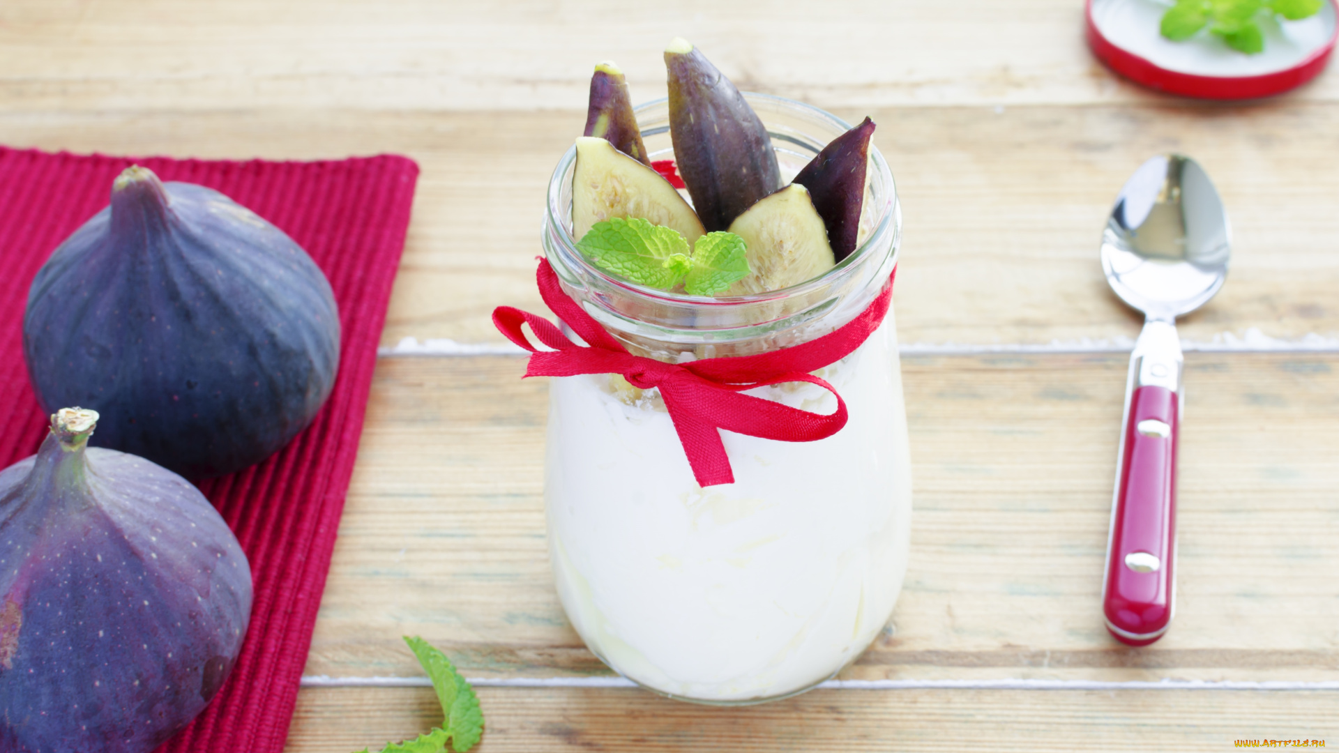 еда, мороженое, десерты, ложка, инжир, йогурт