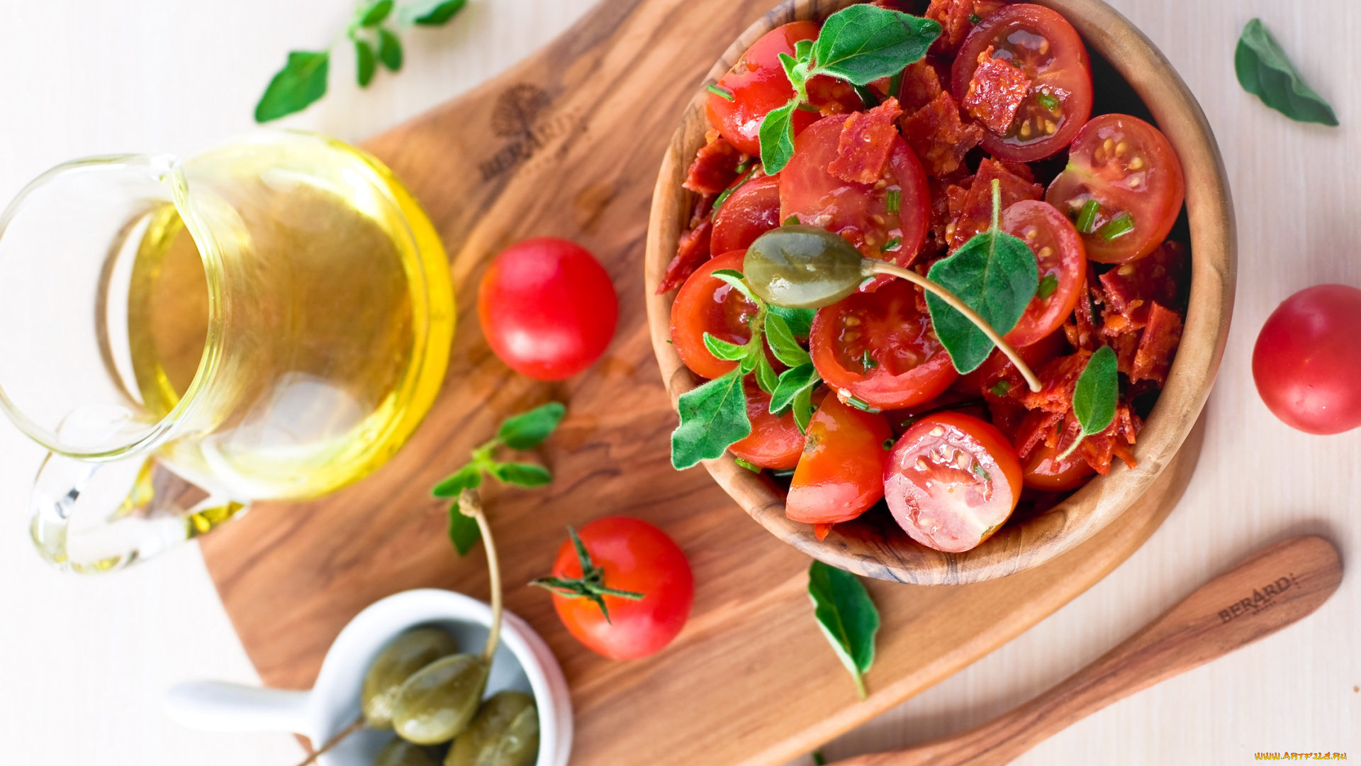 еда, помидоры, масло, перец