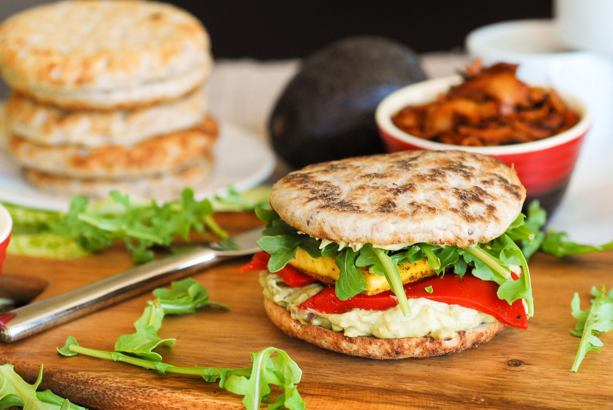 еда, бутерброды, гамбургеры, канапе, овощной, гамбургер, тофу, перец, соус