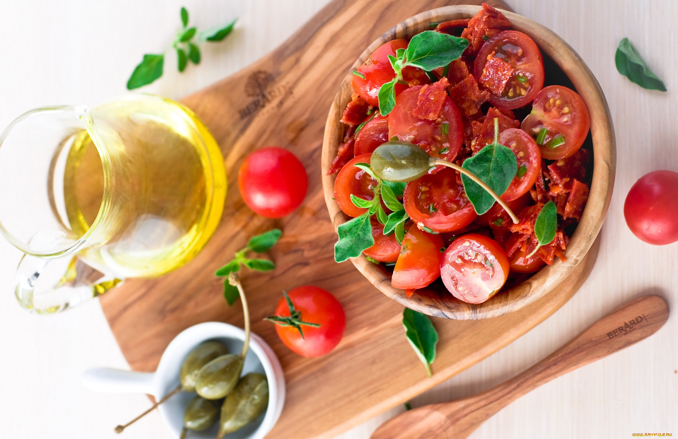 еда, помидоры, масло, перец