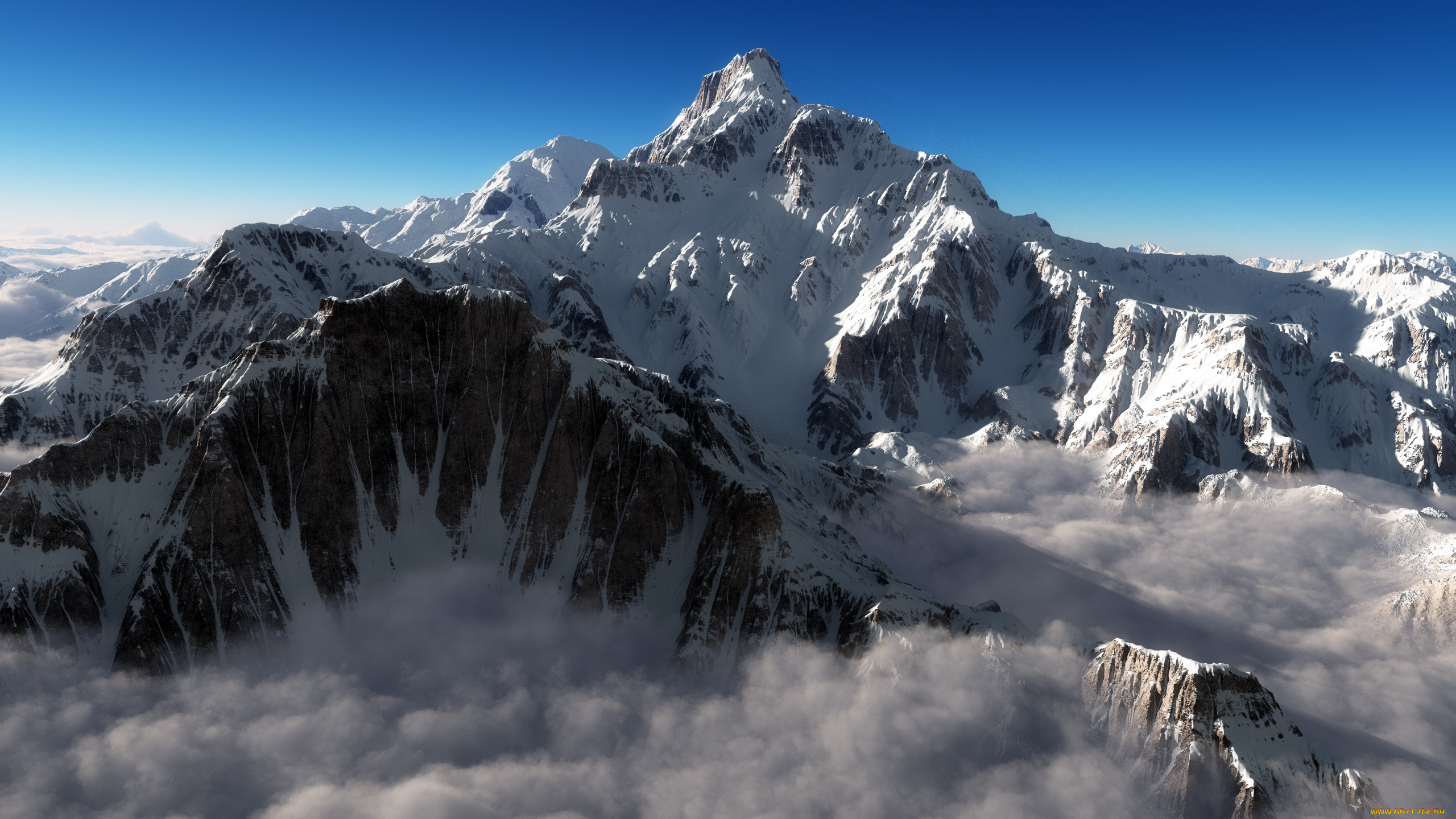 природа, горы, дымка, снег