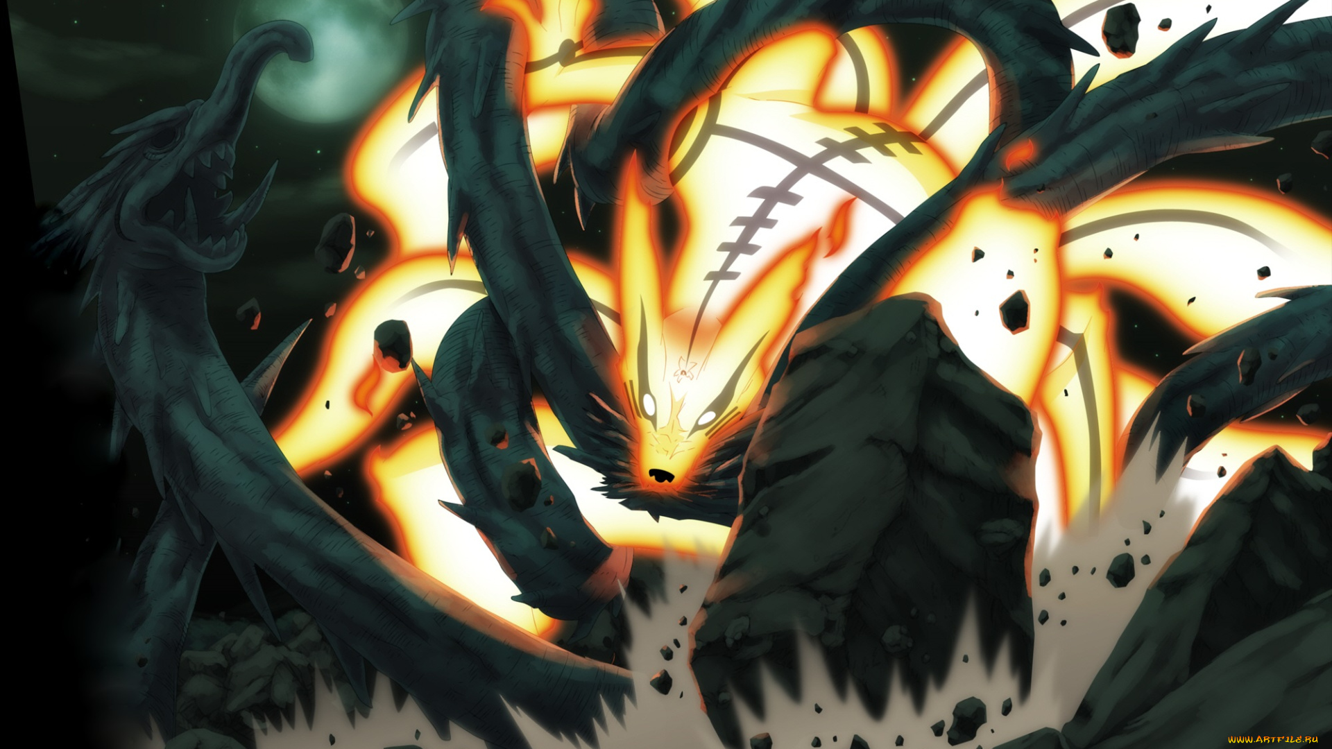 аниме, naruto, наруто, бой, курама, лис, чакра