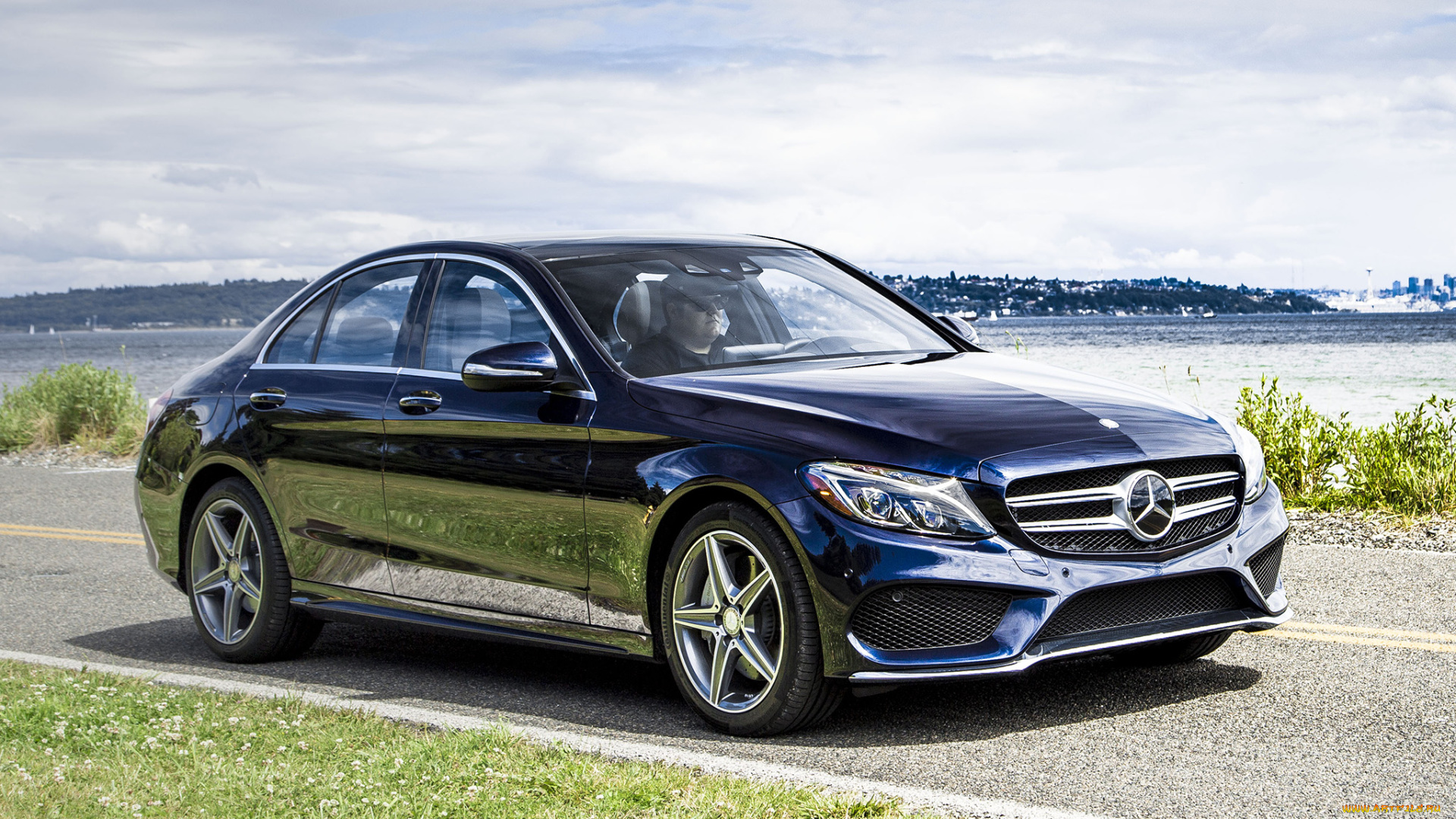 автомобили, mercedes-benz, синий, c, 400, 2015г, w205, amg, 4matic, us-spec, line