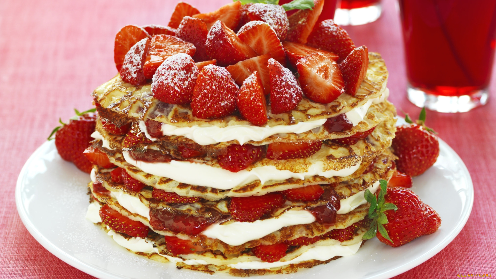 еда, блины, , оладьи, тортик, клубника