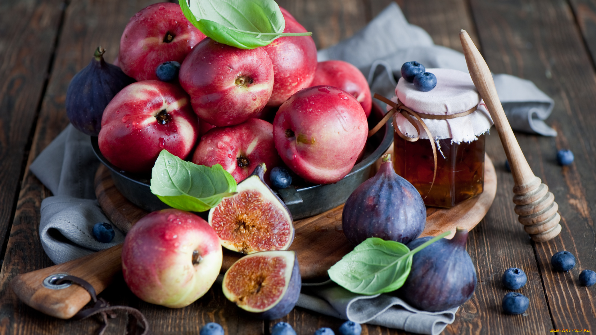 еда, фрукты, , ягоды, мёд, инжир, нектарины, голубика, ягоды