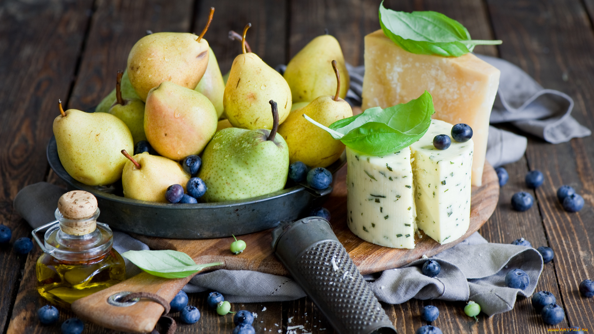 еда, натюрморт, груши, сыр, ягоды, голубика, тёрка