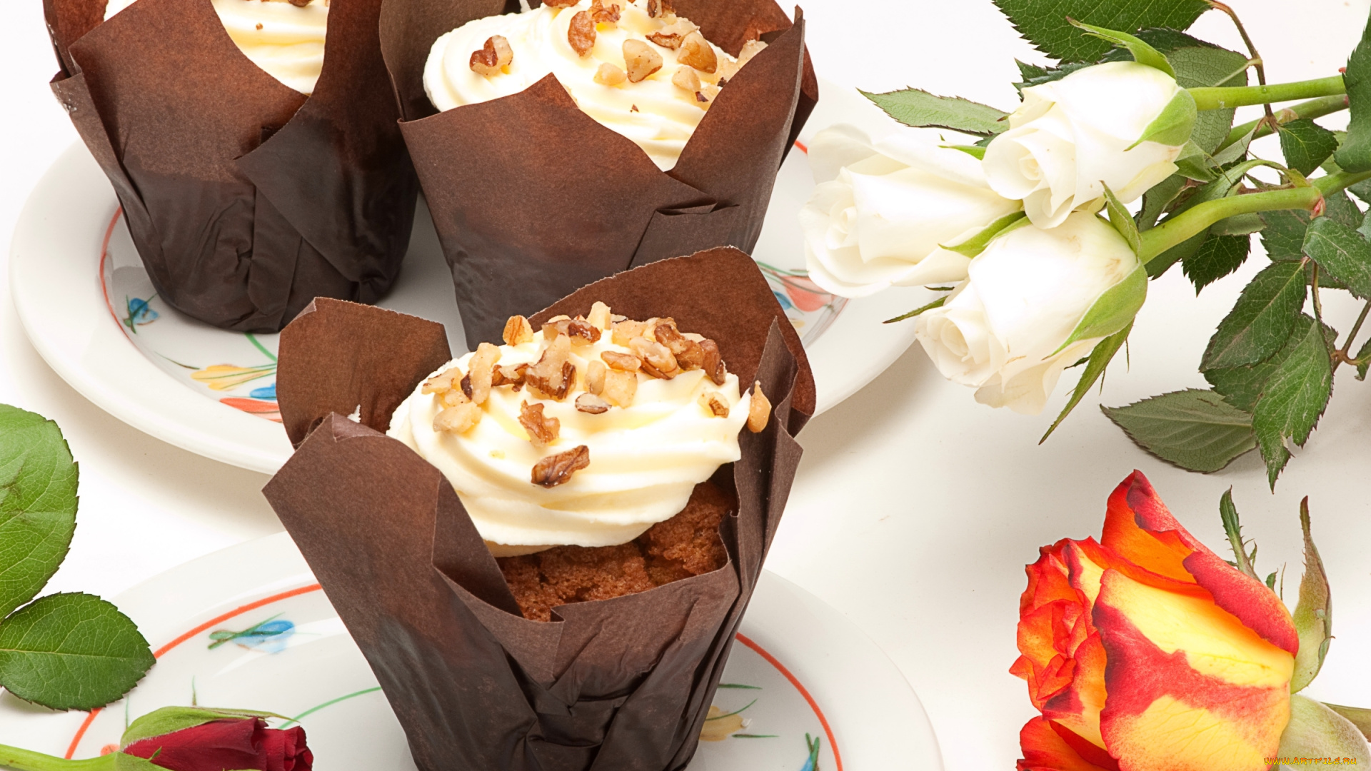 еда, пирожные, , кексы, , печенье, орехи, крем, маффины, розы