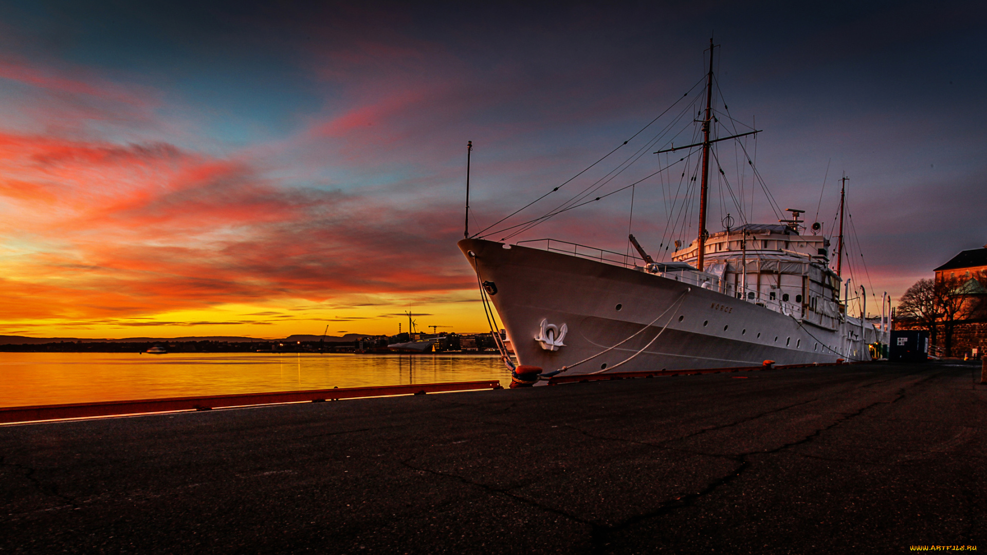 корабли, порты, , , причалы, осло, порт, норвегия, небо, причал, корабль, вечер, дом, гавань, облака, зарево