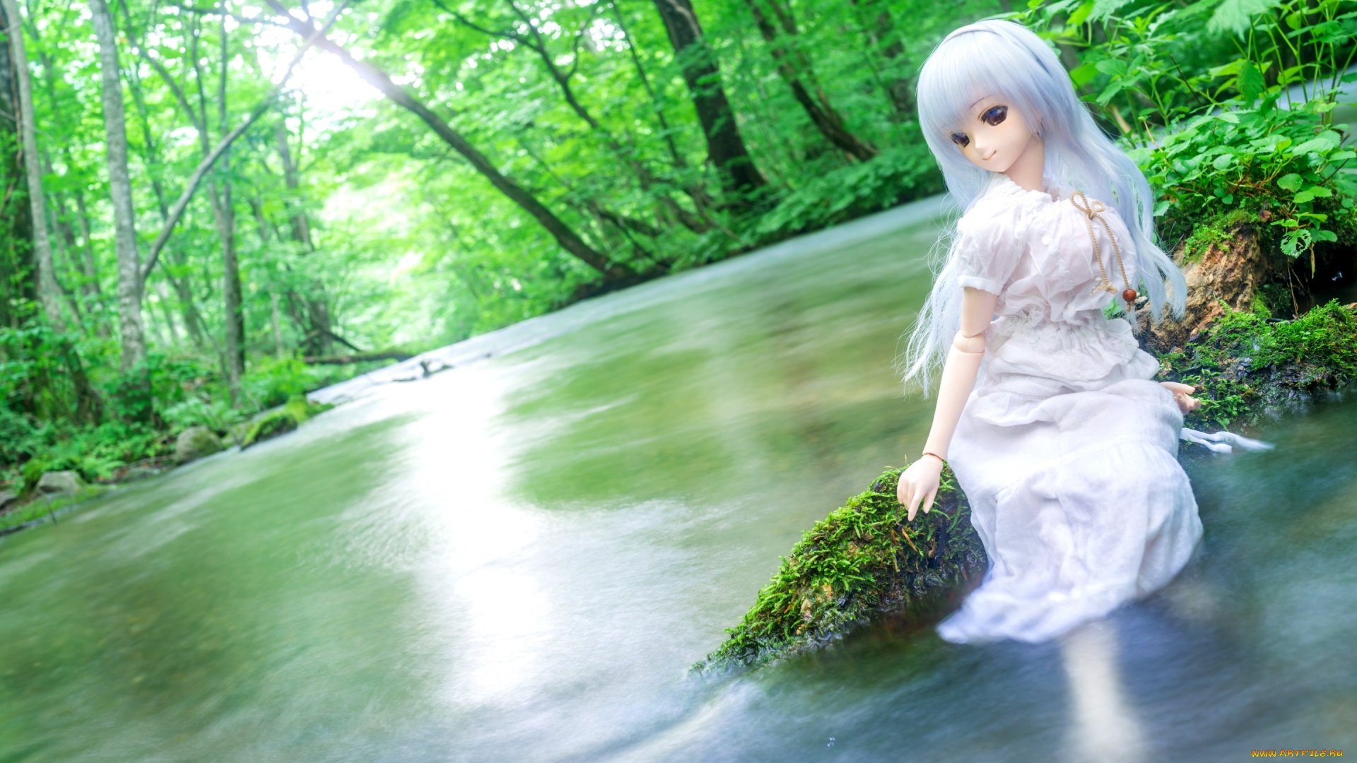 разное, игрушки, лето, платье, кукла, деревья, вода, река