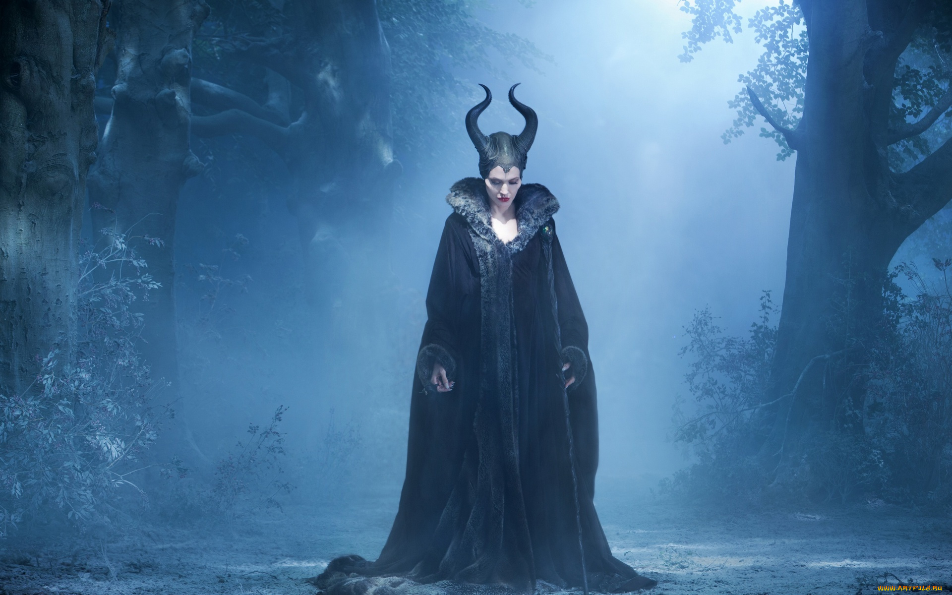 кино, фильмы, maleficent, лес, ночь, ведьма, рога, посох, the, film, forest, night, witch, rig, rod