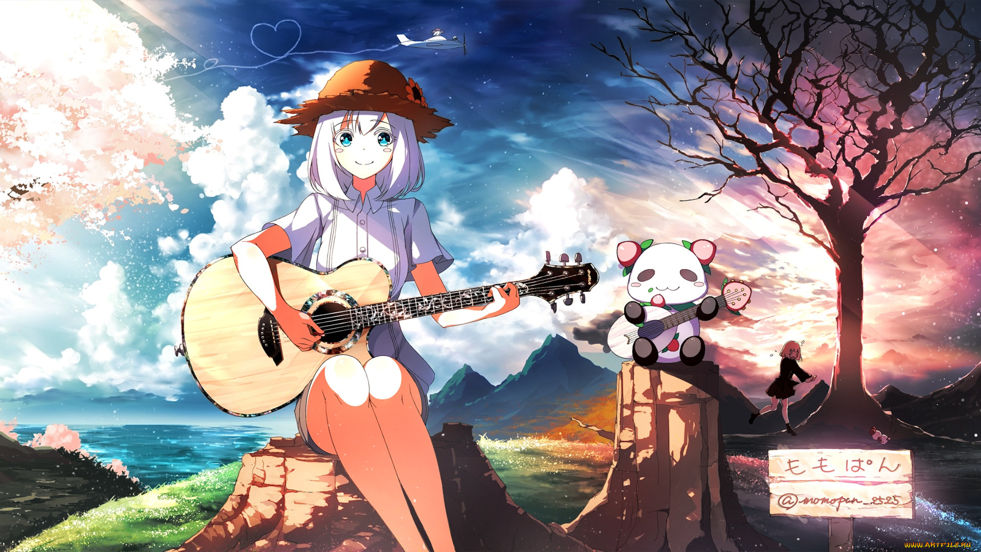 аниме, музыка, гитара, девушки