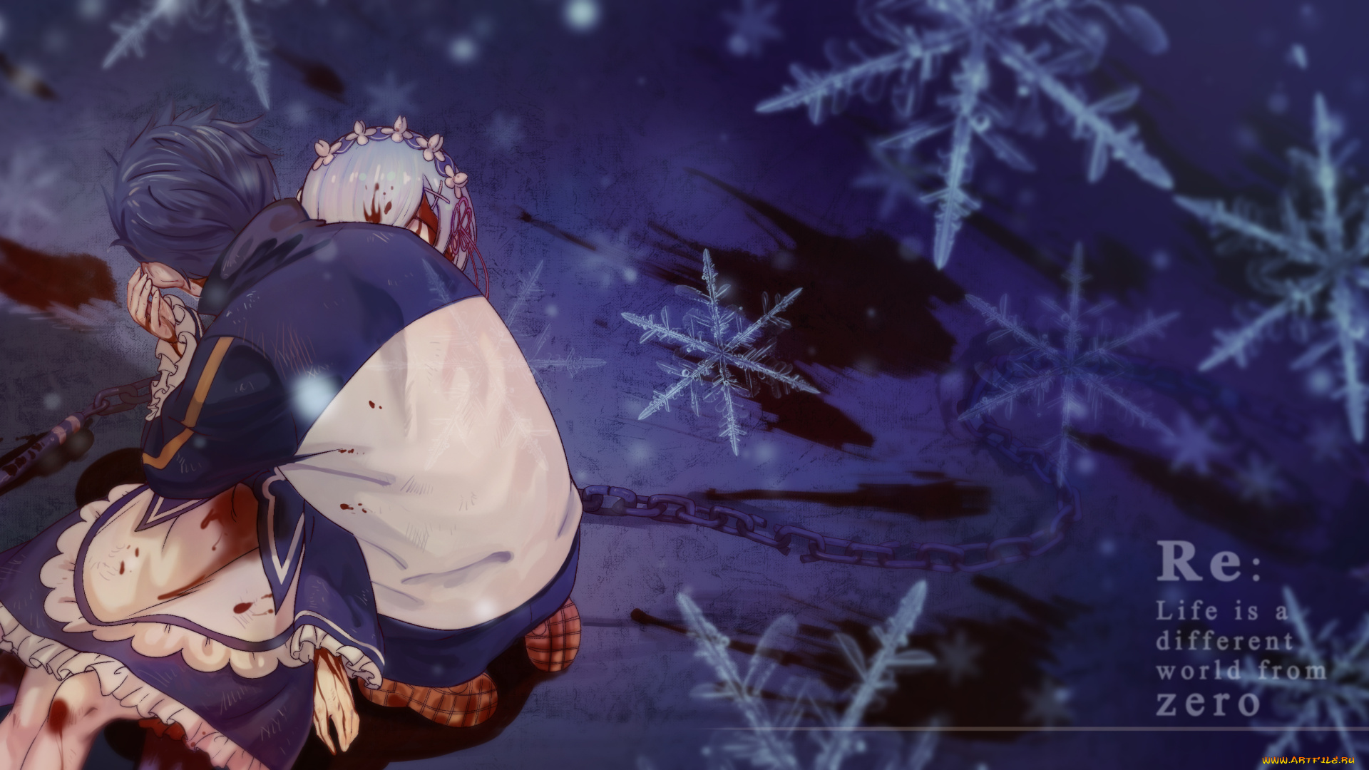 аниме, re, , zero, kara, hajimeru, isekai, seikatsu, субару, снежинки, драма, кровь, рем