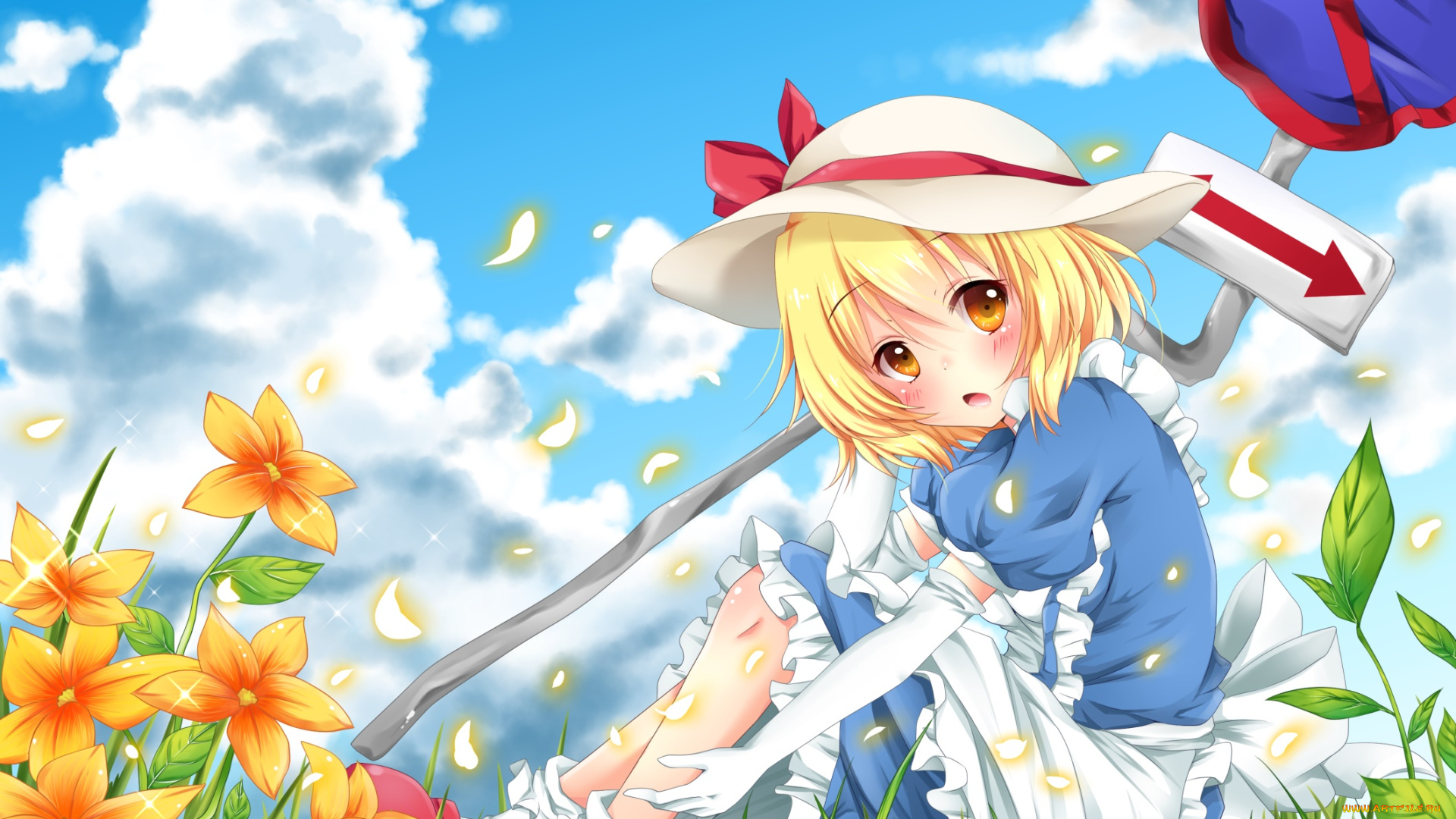 аниме, touhou, девушка, взгляд, фон