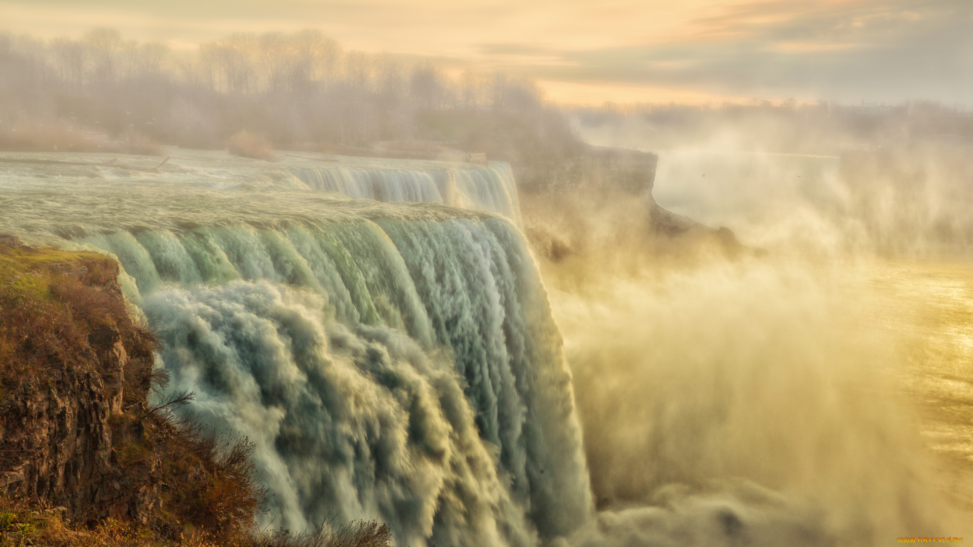 природа, водопады, лес, река, водопад