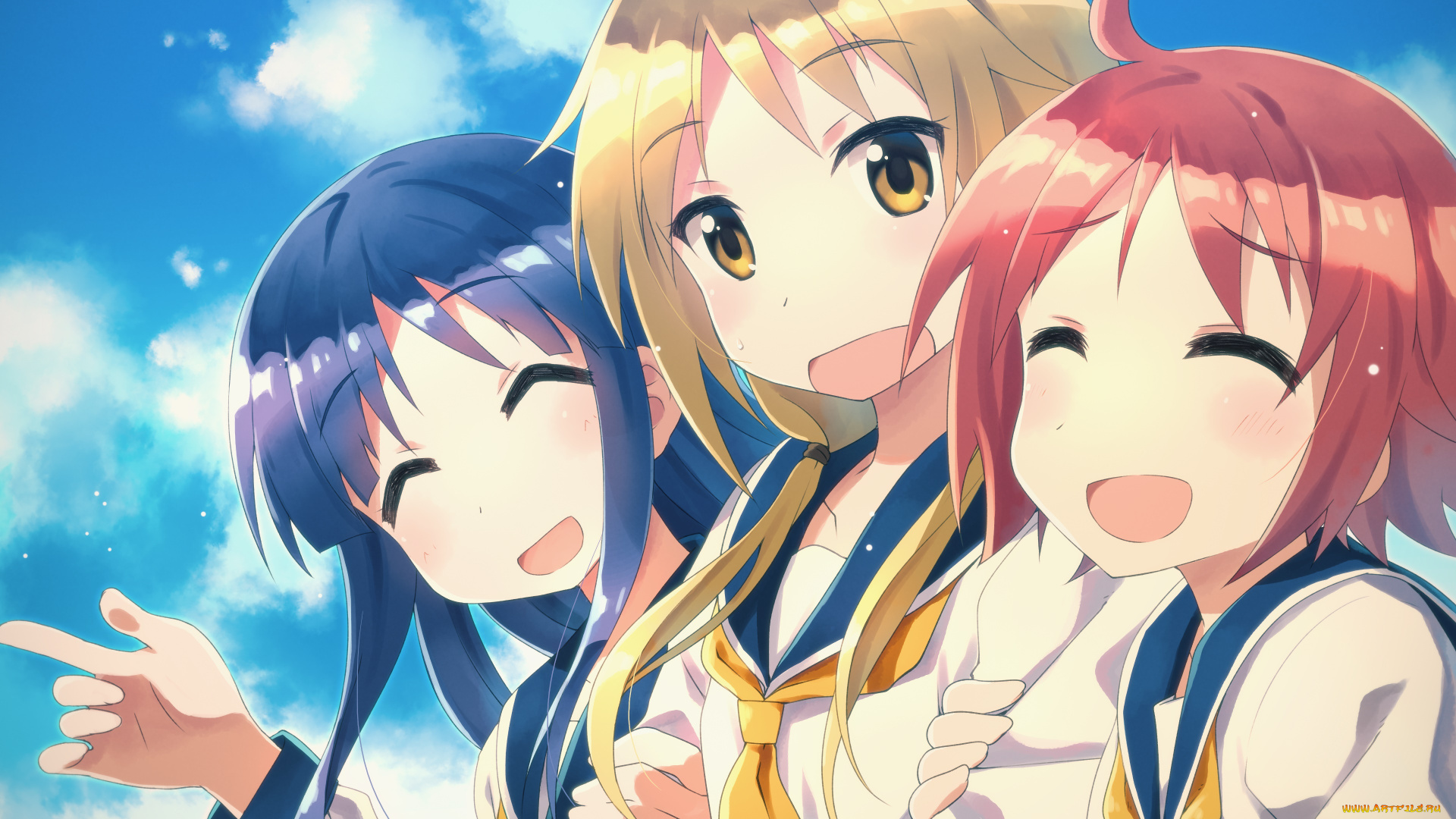 yuyushiki, аниме, фон, взгляд, девушки