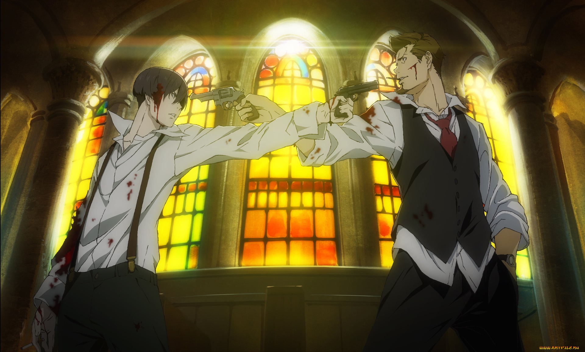 91, days, аниме, avilo, 91, days, взгляд, парни, оружие, фон