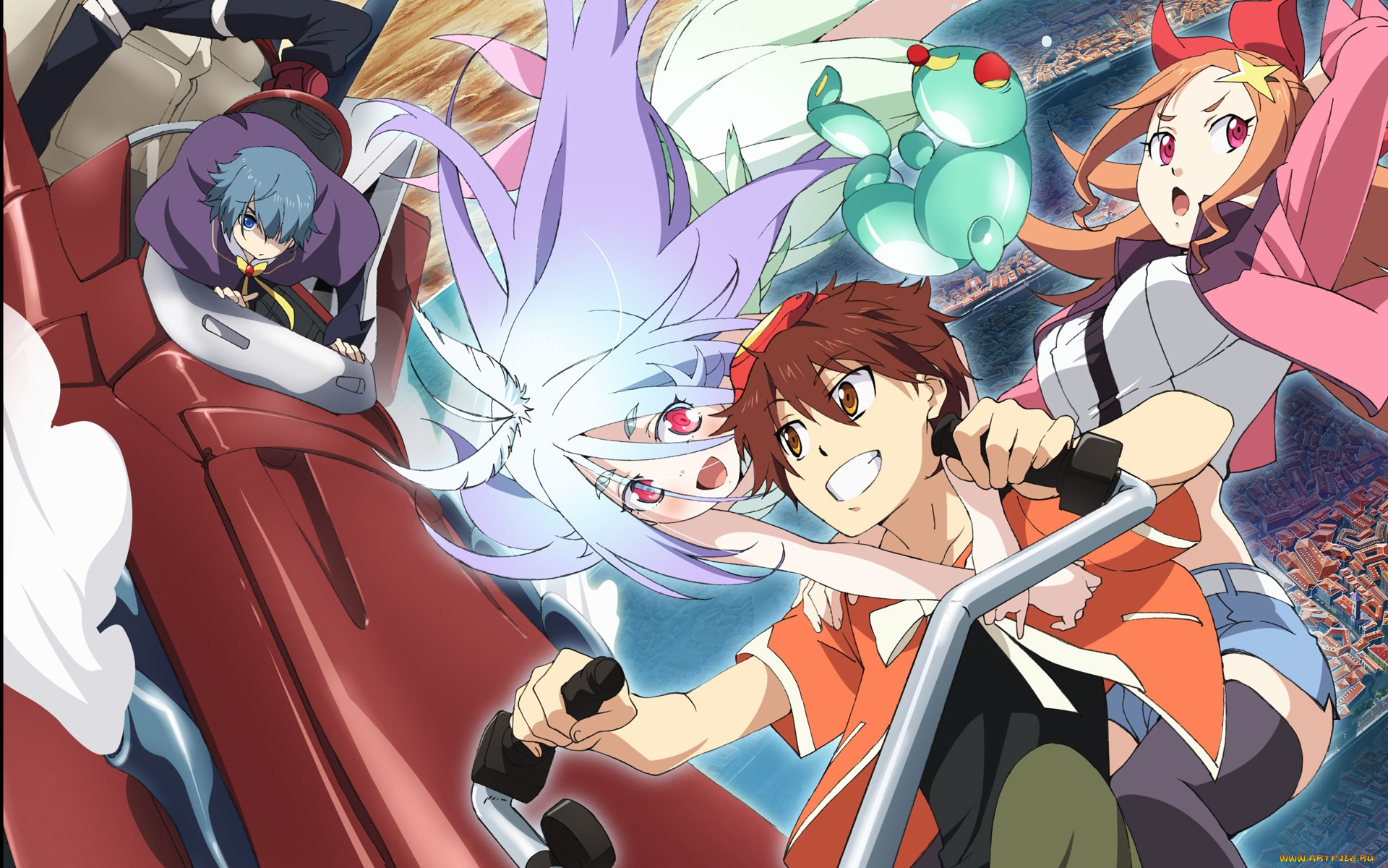 comet, lucifer, аниме, фон, взгляд, девушки