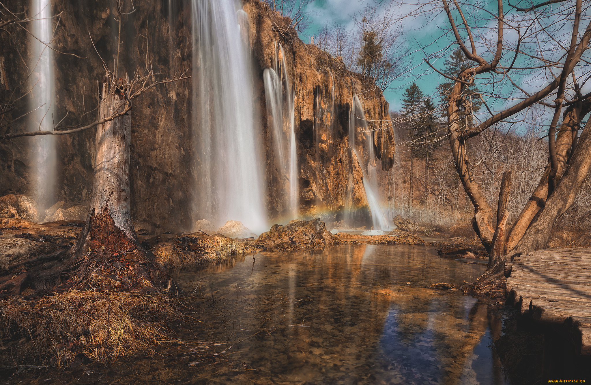 природа, водопады, лес, река, водопад