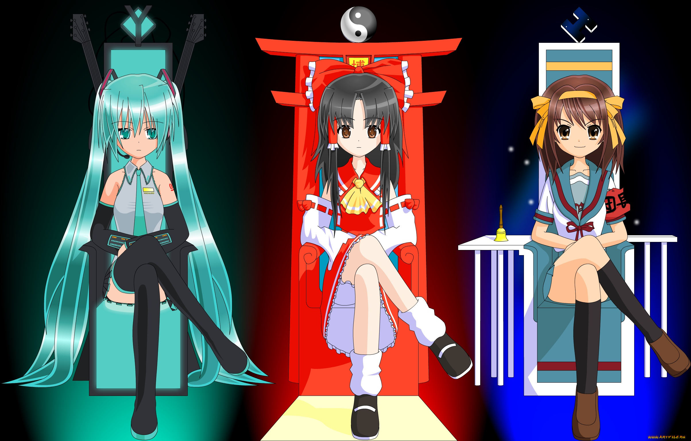 аниме, vocaloid, фон, взгляд, девушки