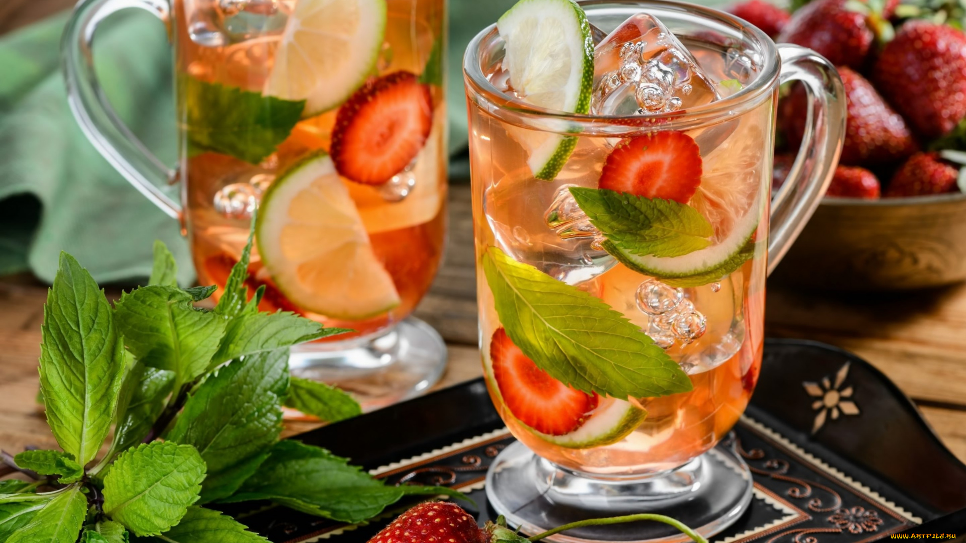 еда, напитки, , коктейль, мята, лед, клубника, лайм