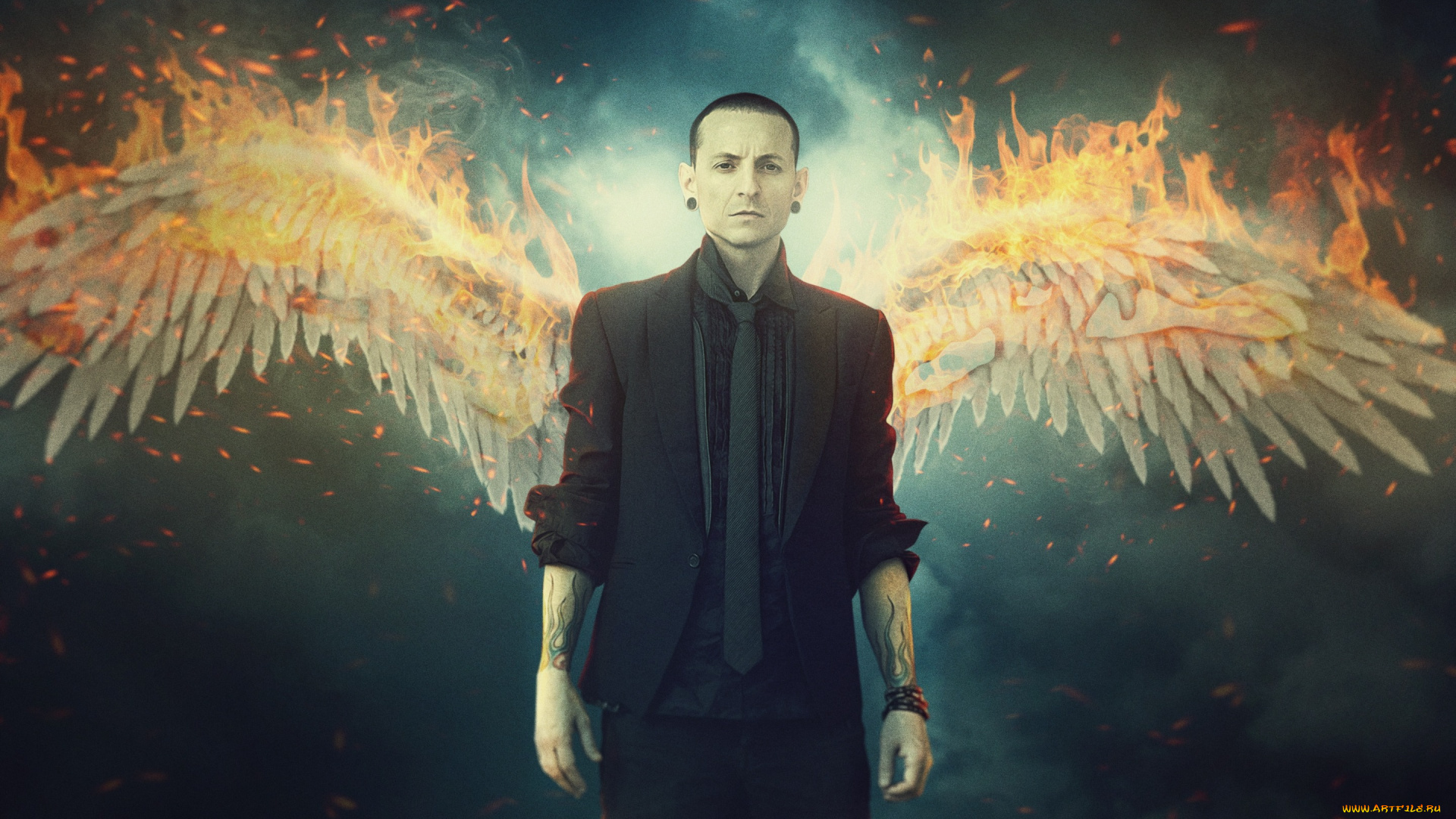 музыка, linkin, park, rip, крылья, огонь, chester, bennington, linkin, park