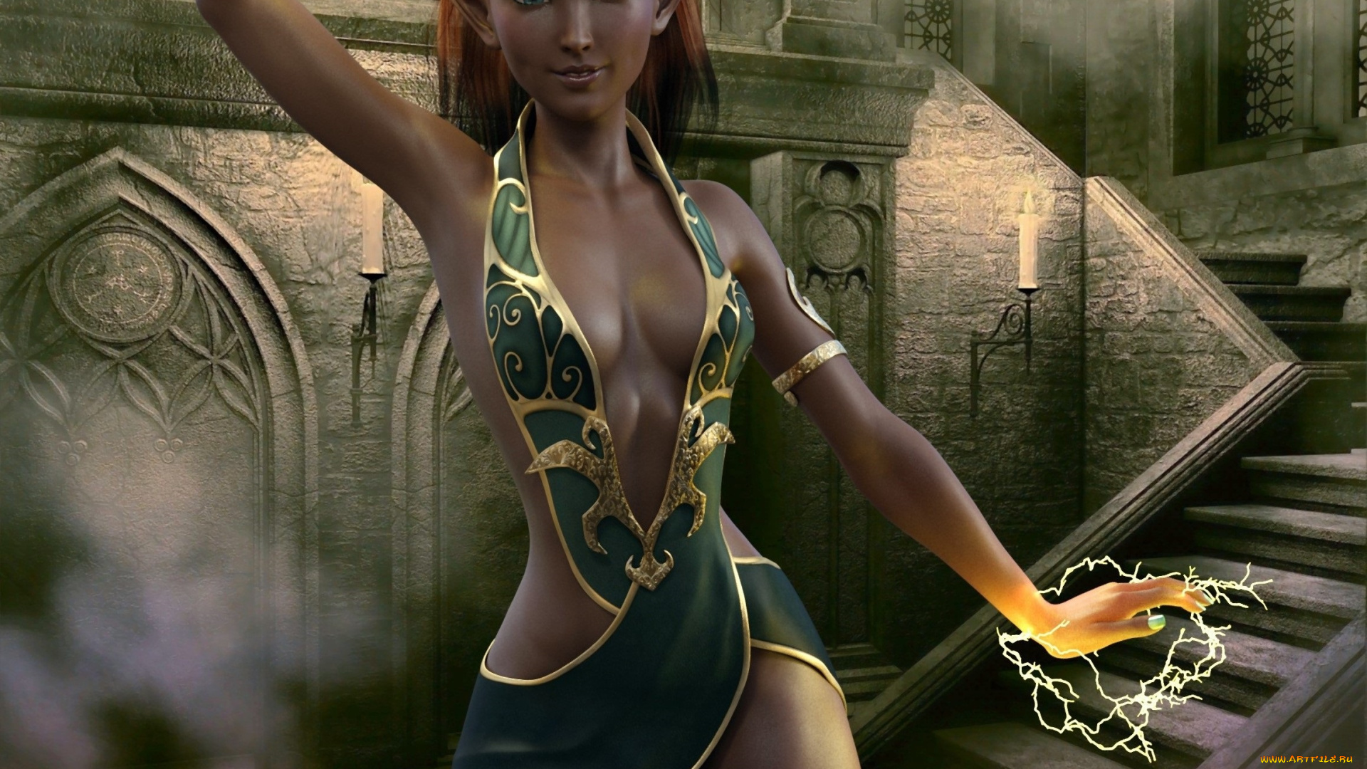 3д, графика, эльфы, , elves, фон, эльфийка, взгляд