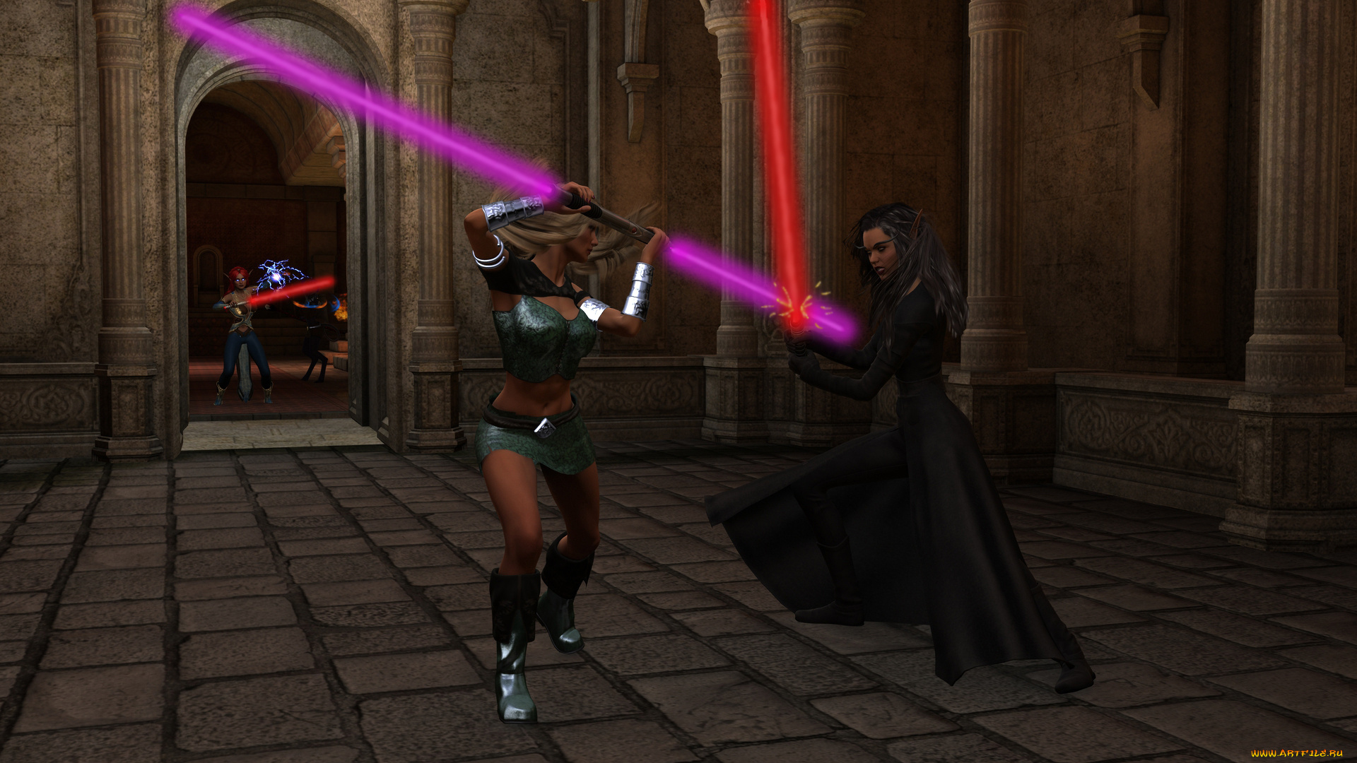 3д, графика, фантазия, , fantasy, фон, девушки, взгляд