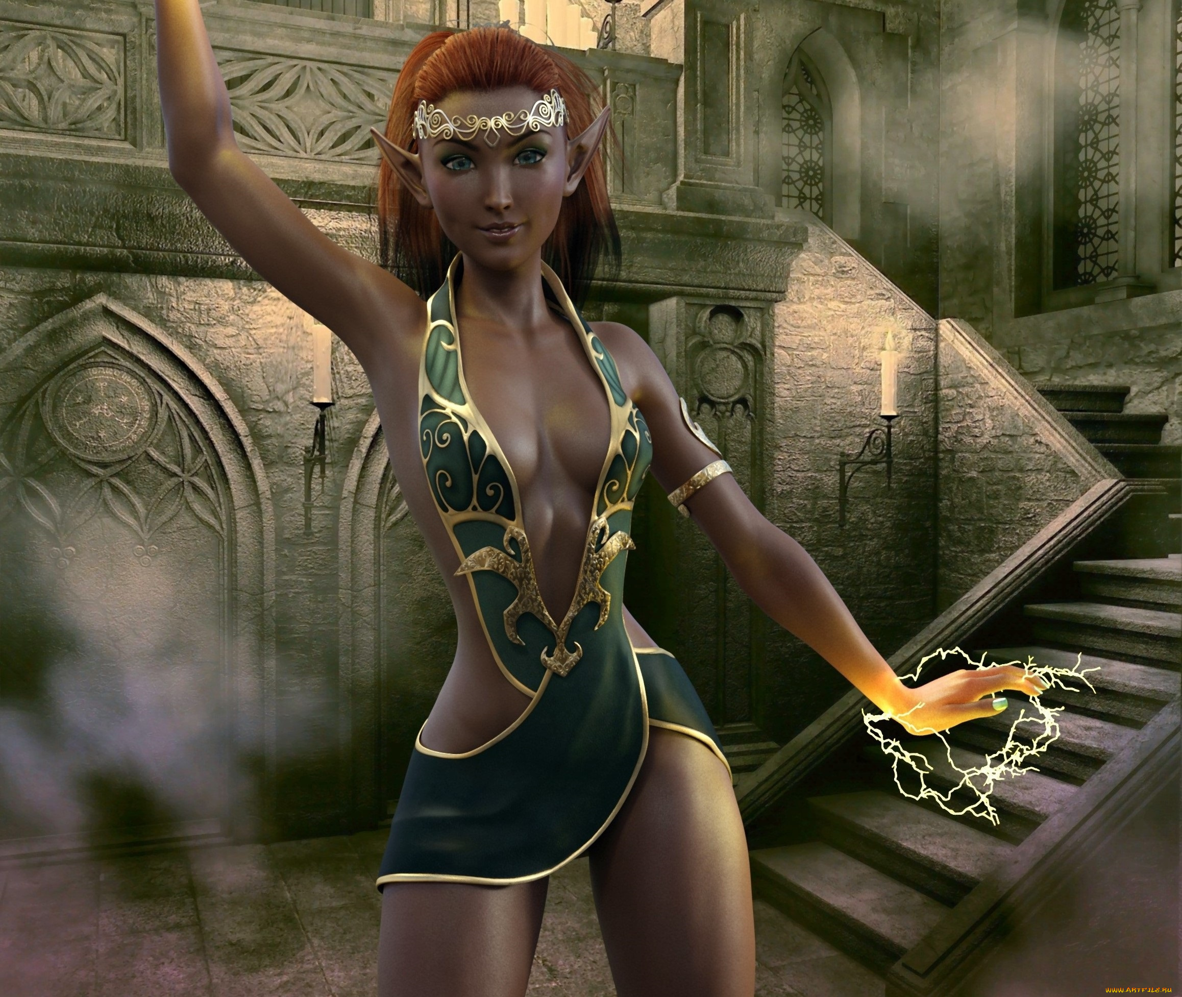 3д, графика, эльфы, , elves, фон, эльфийка, взгляд