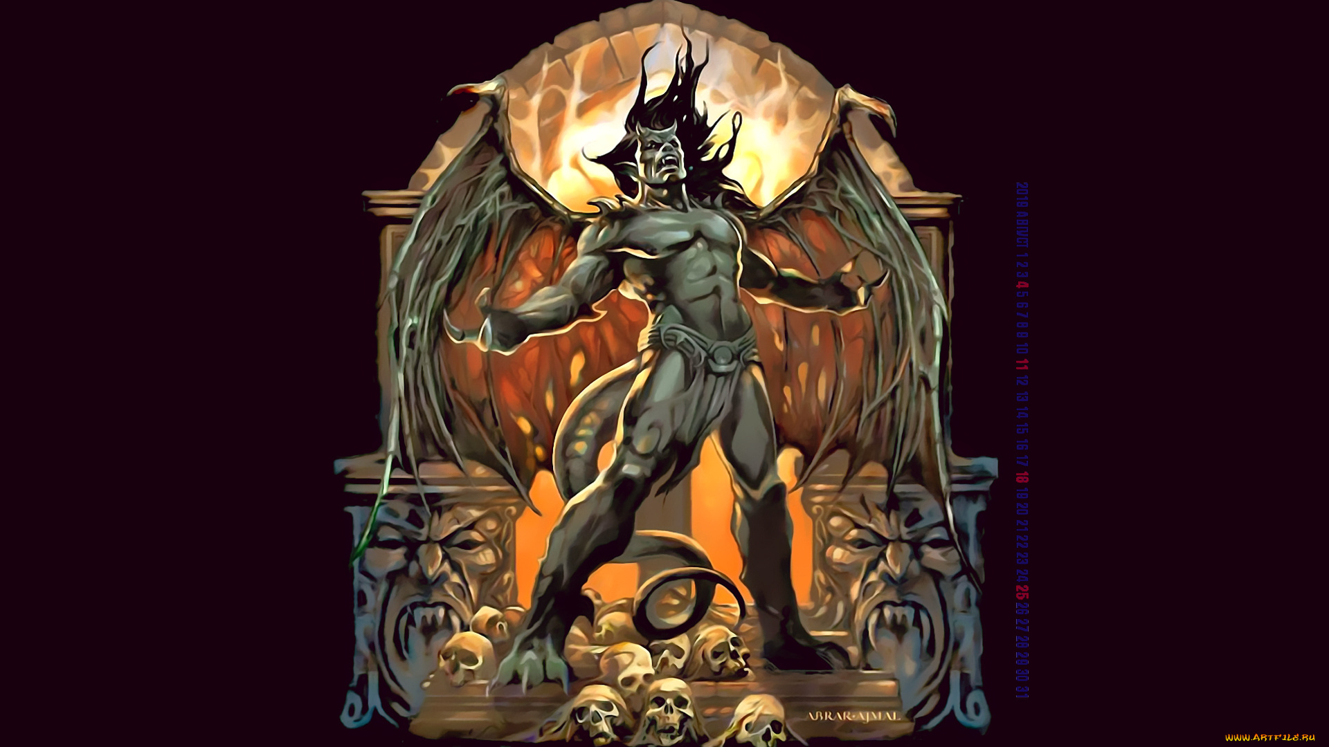 календари, фэнтези, 2019, calendar, дьявол, крылья, череп, существо